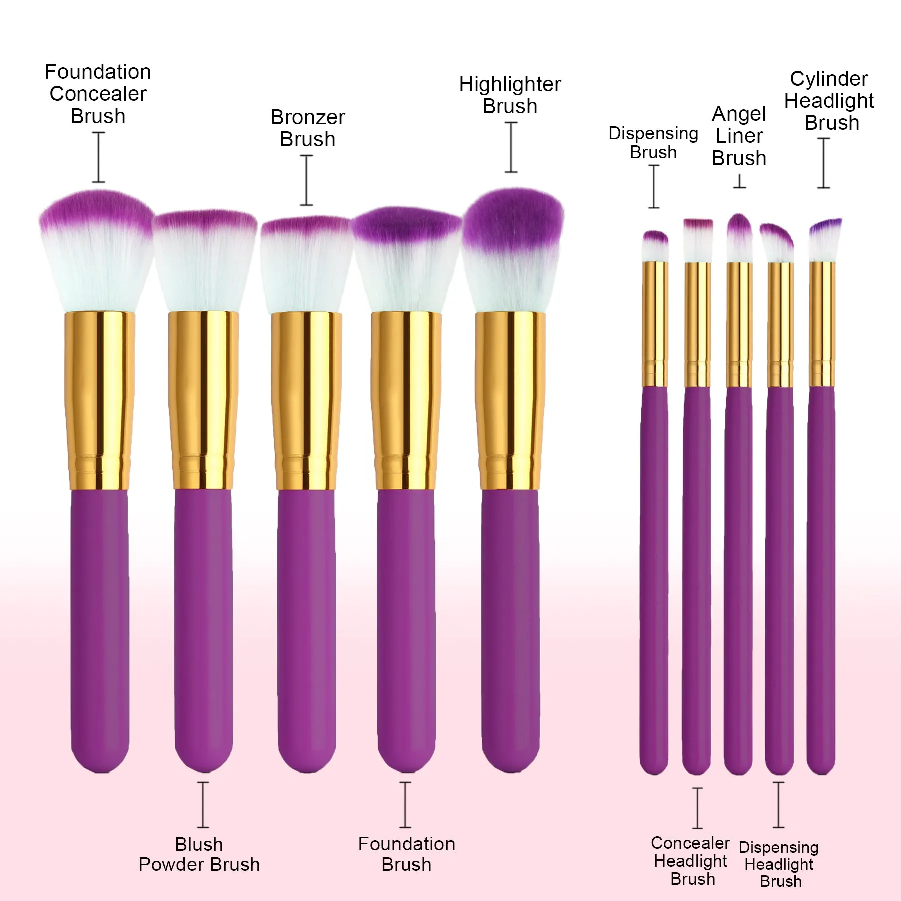 10 PCS Professional Makeup Brush Set (Purple)