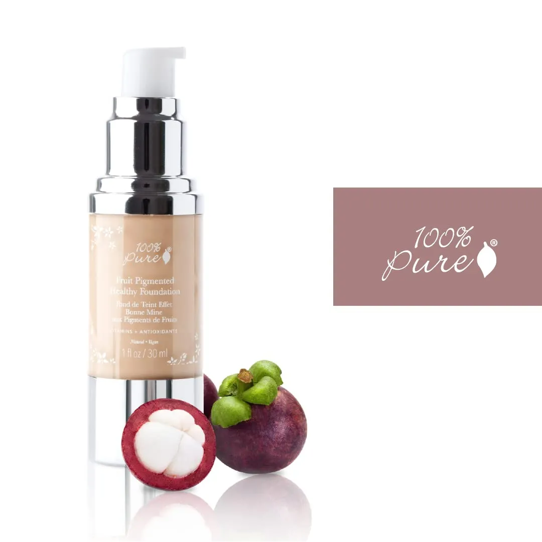 100% PURE Healthy Foundation Full Face Coverage Makeup, Liquid Matte Finish with Anti-Aging Benefits - Vegan - Gorgeous Fruit Pigmented Creme Color - (Fair with Warm Undertones) - 1 Fl Oz