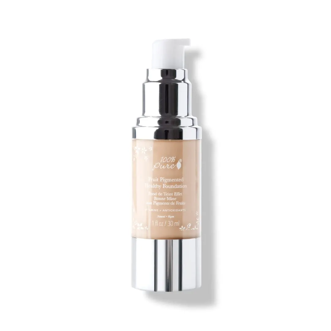 100% PURE Healthy Foundation Full Face Coverage Makeup, Liquid Matte Finish with Anti-Aging Benefits - Vegan - Gorgeous Fruit Pigmented Creme Color - (Fair with Warm Undertones) - 1 Fl Oz