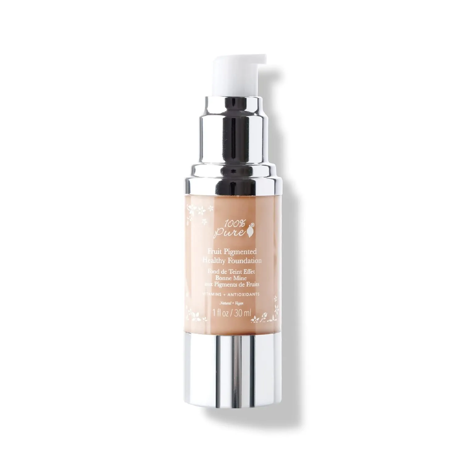 100% PURE Healthy Foundation Full Face Coverage Makeup, Liquid Matte Finish with Anti-Aging Benefits - Vegan Gorgeous Fruit Pigmented Sand Color (Light Medium with Neutral Undertone) - 1 Fl Oz