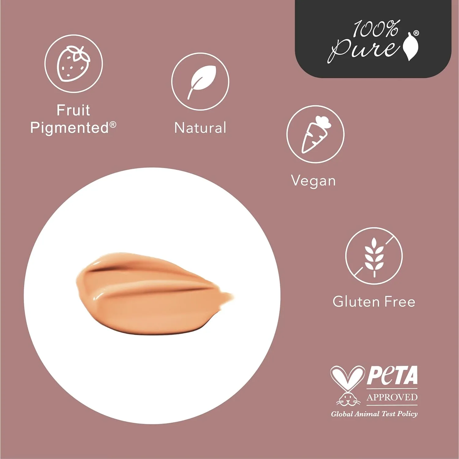 100% PURE Healthy Foundation Full Face Coverage Makeup, Liquid Matte Finish with Anti-Aging Benefits - Vegan Gorgeous Fruit Pigmented Sand Color (Light Medium with Neutral Undertone) - 1 Fl Oz