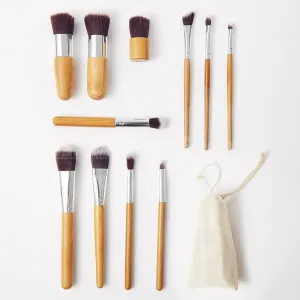11 Pcs Bamboo Makeup Brush Set