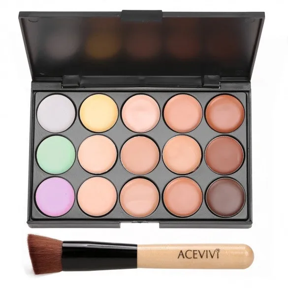15 Colors Makeup Face Cream Concealer Palette   Powder Brush