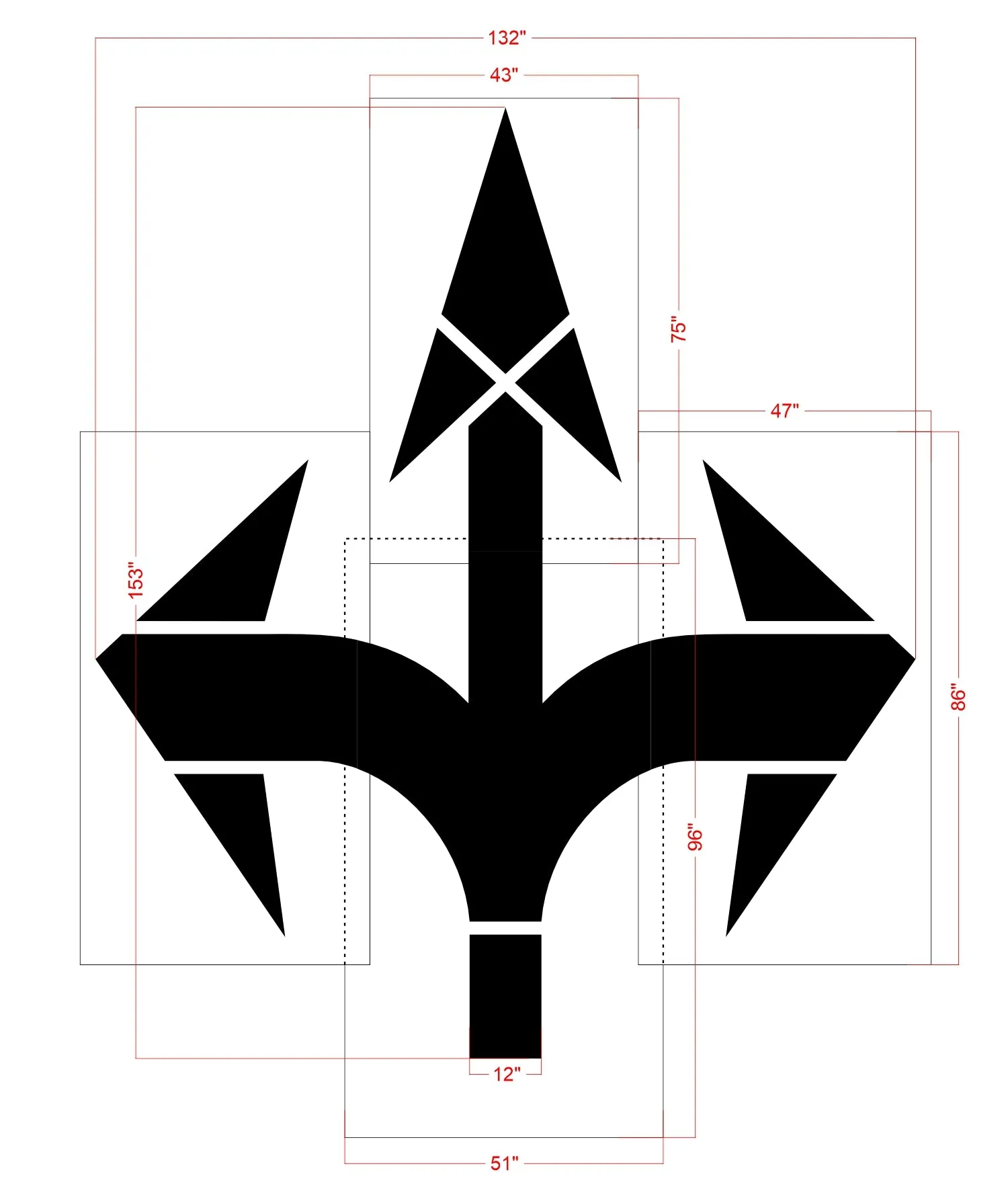 153" Oregon DOT Three Way Arrow Stencil