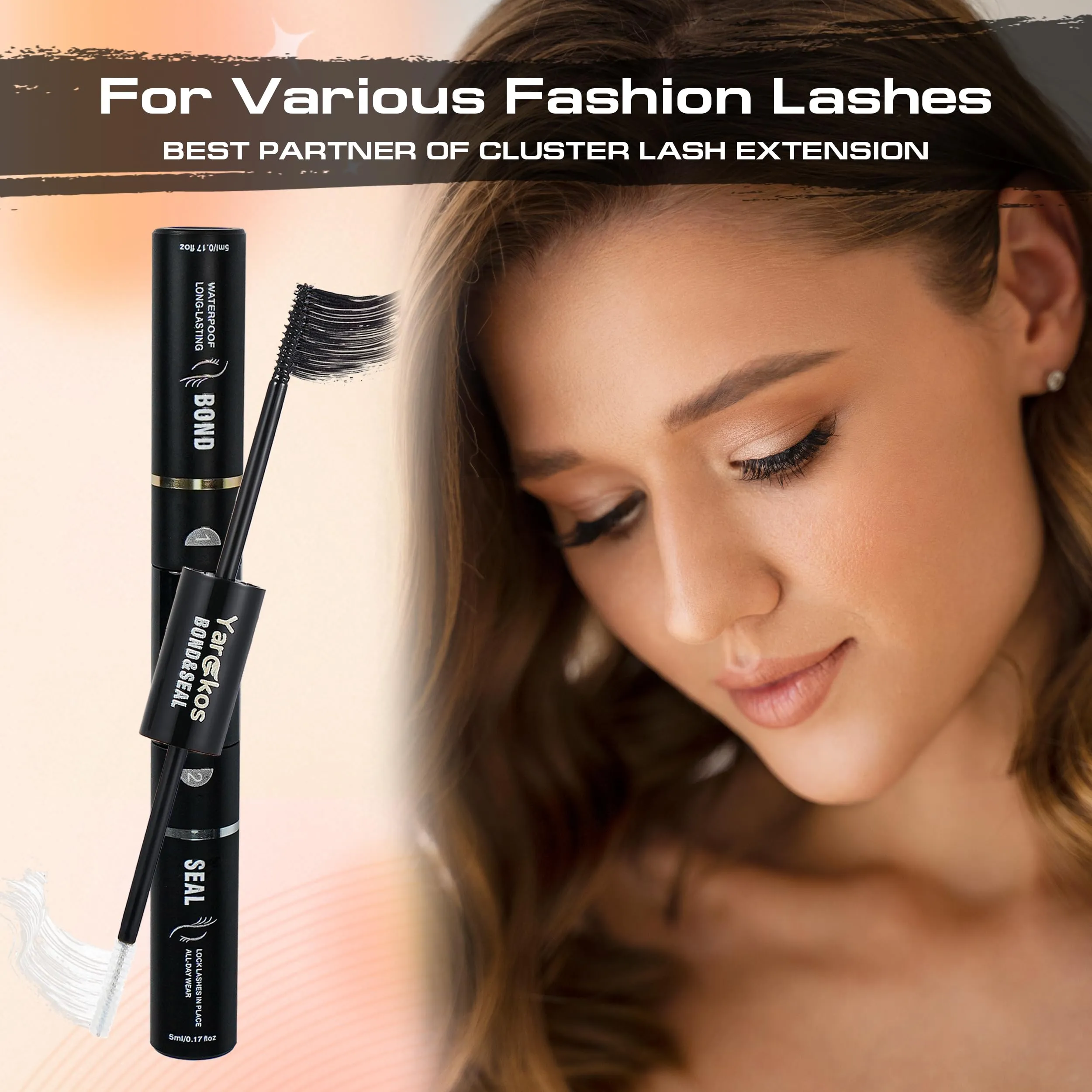 2-in-1 Lash Bond and Seal, Eye Lashes Glue Remover, False Eyelash Adhesive for Individual DIY Cluster Extension, Waterproof Strong Hold Fast Removal, 2Pcs Lash Glue Set for Beginner Salon Home, Black