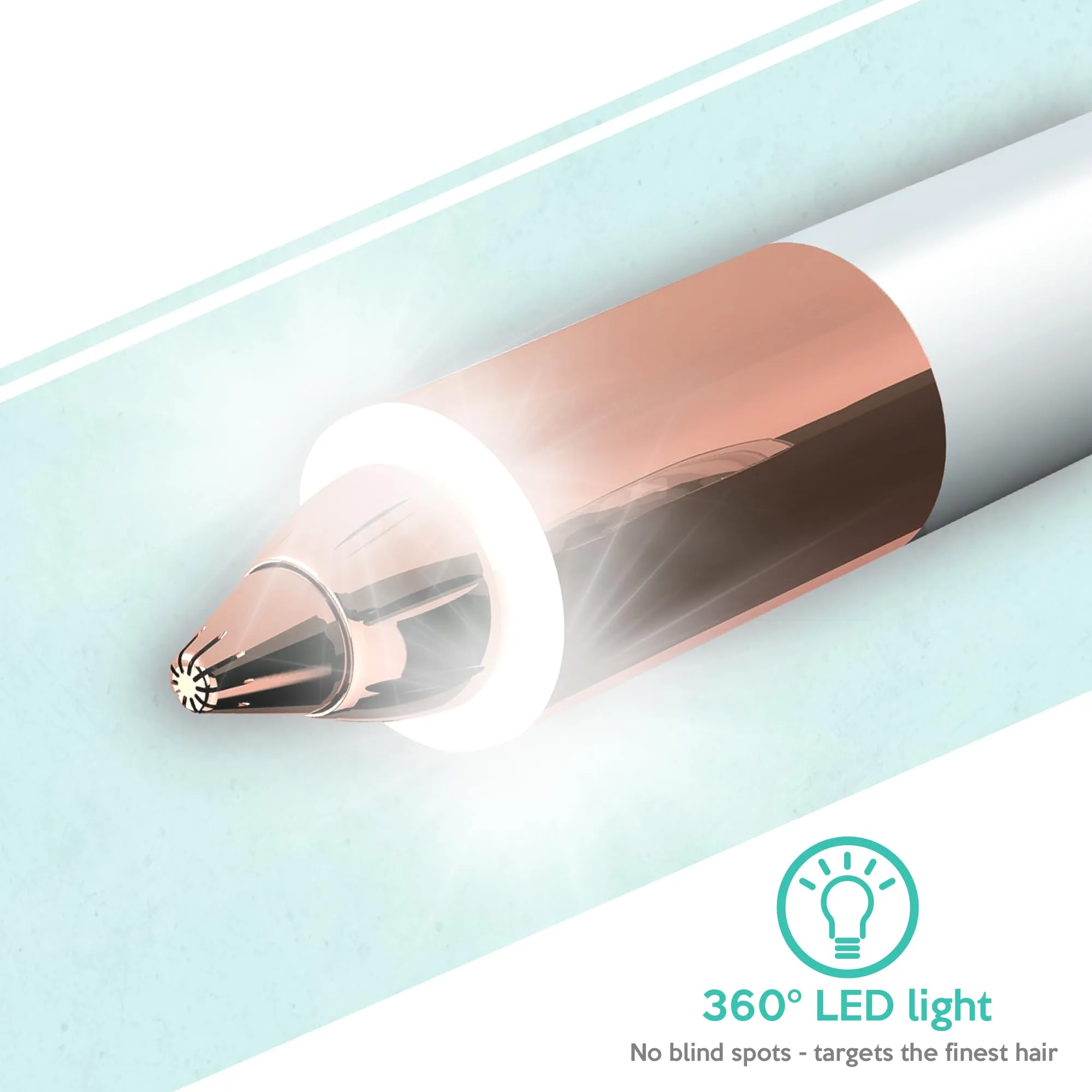 2-in-1 Portable Rechargeable Painless Eyebrow Trimmer & Facial Hair Remover, removes eyebrow, face, lips and body hair for women. 18K gold plated hypoallergenic heads, 360° LED light for Hair Remover