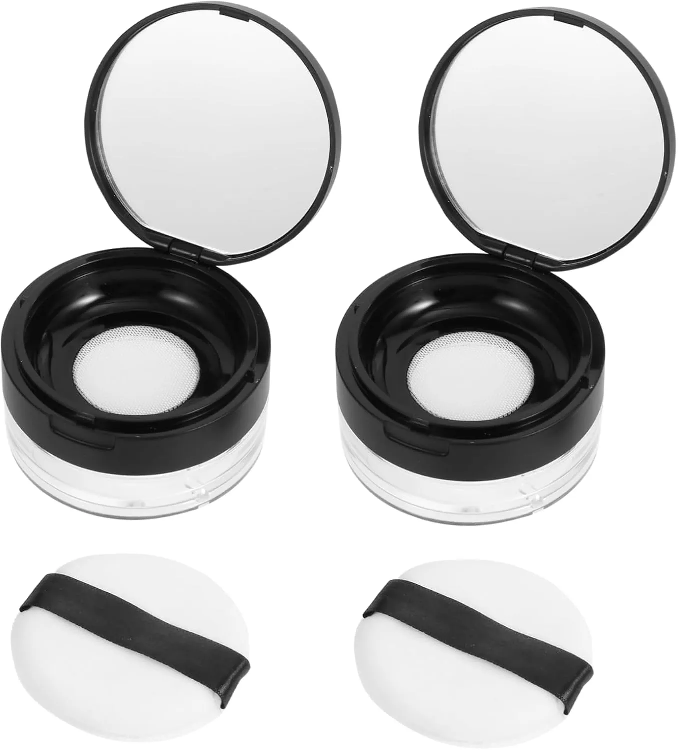 2Pcs Portable Loose Cases with Mirror and Elastic Mesh Screen Travel Friendly Makeup Compact Container Black for Daily and Outdoor Use