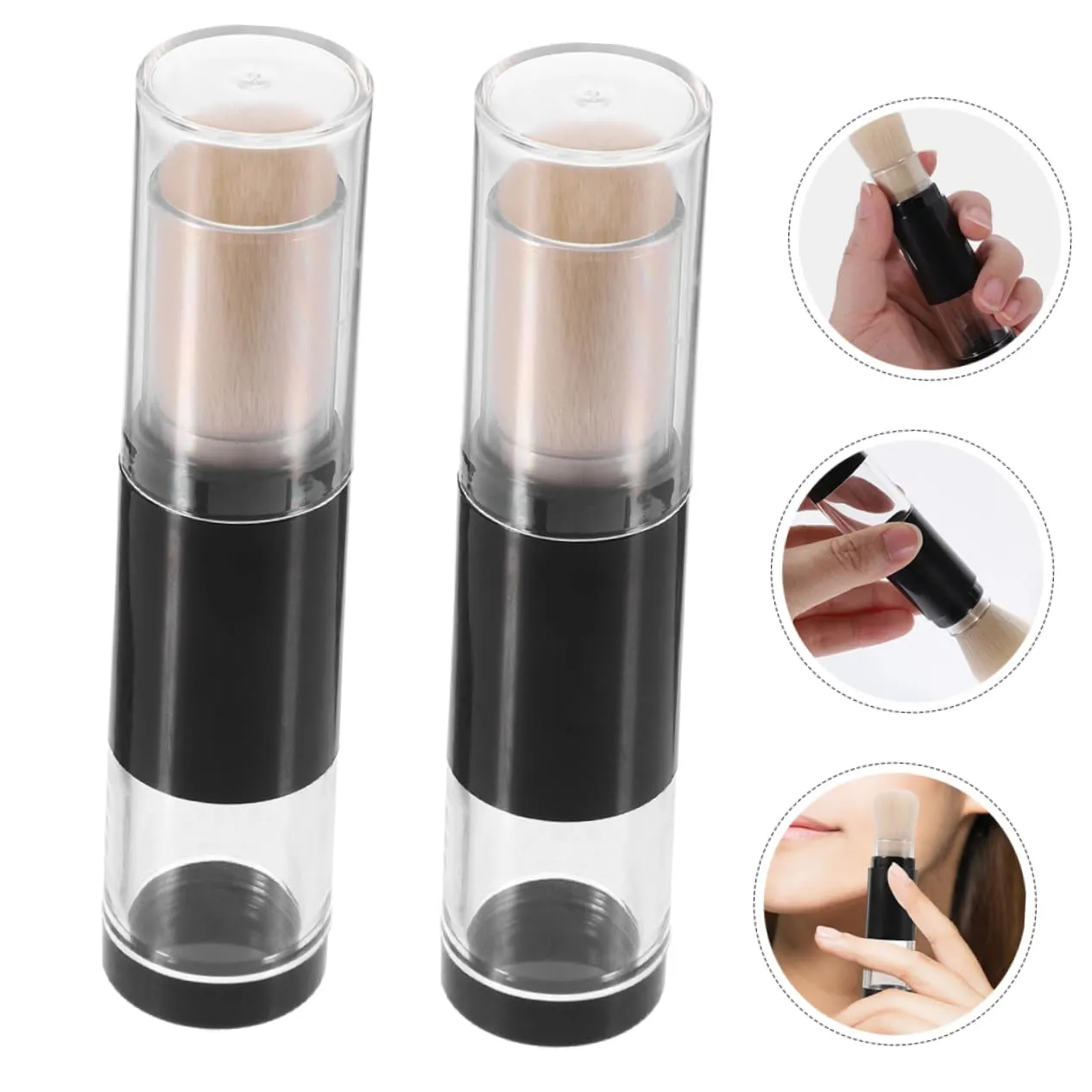 2pcs Refillable Powder Brush with Travel Makeup Brush and Press Dispense Mechanism for Controlled Application Soft Bristles for Loose Powder Compact and Portable Design
