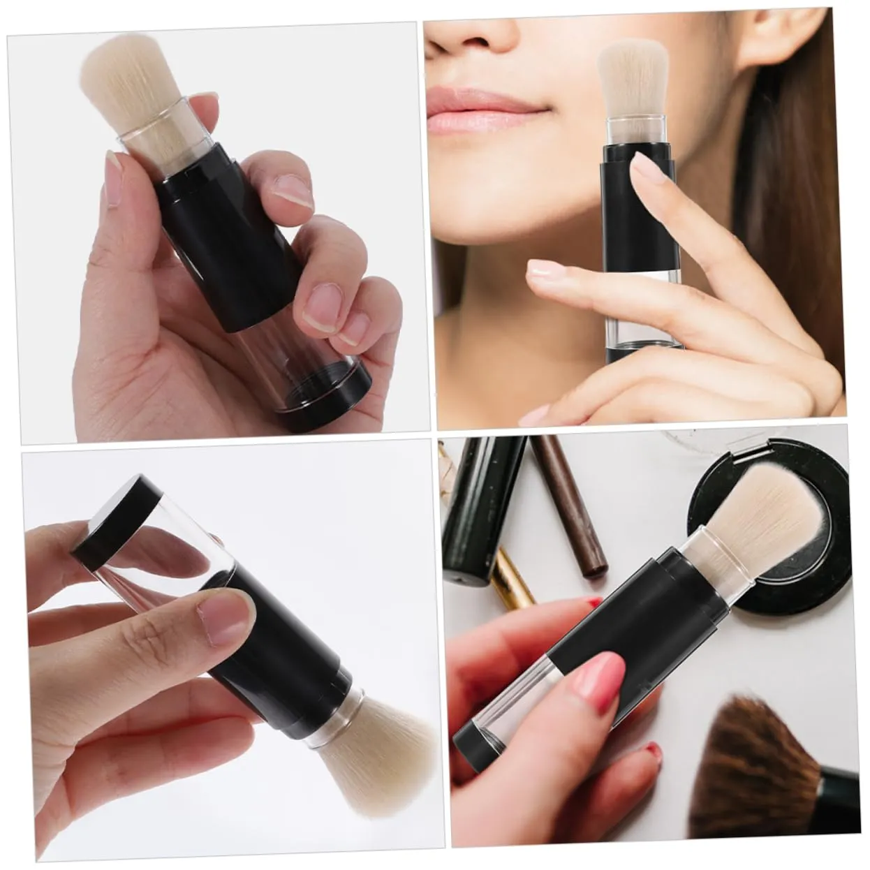 2pcs Refillable Powder Brush with Travel Makeup Brush and Press Dispense Mechanism for Controlled Application Soft Bristles for Loose Powder Compact and Portable Design