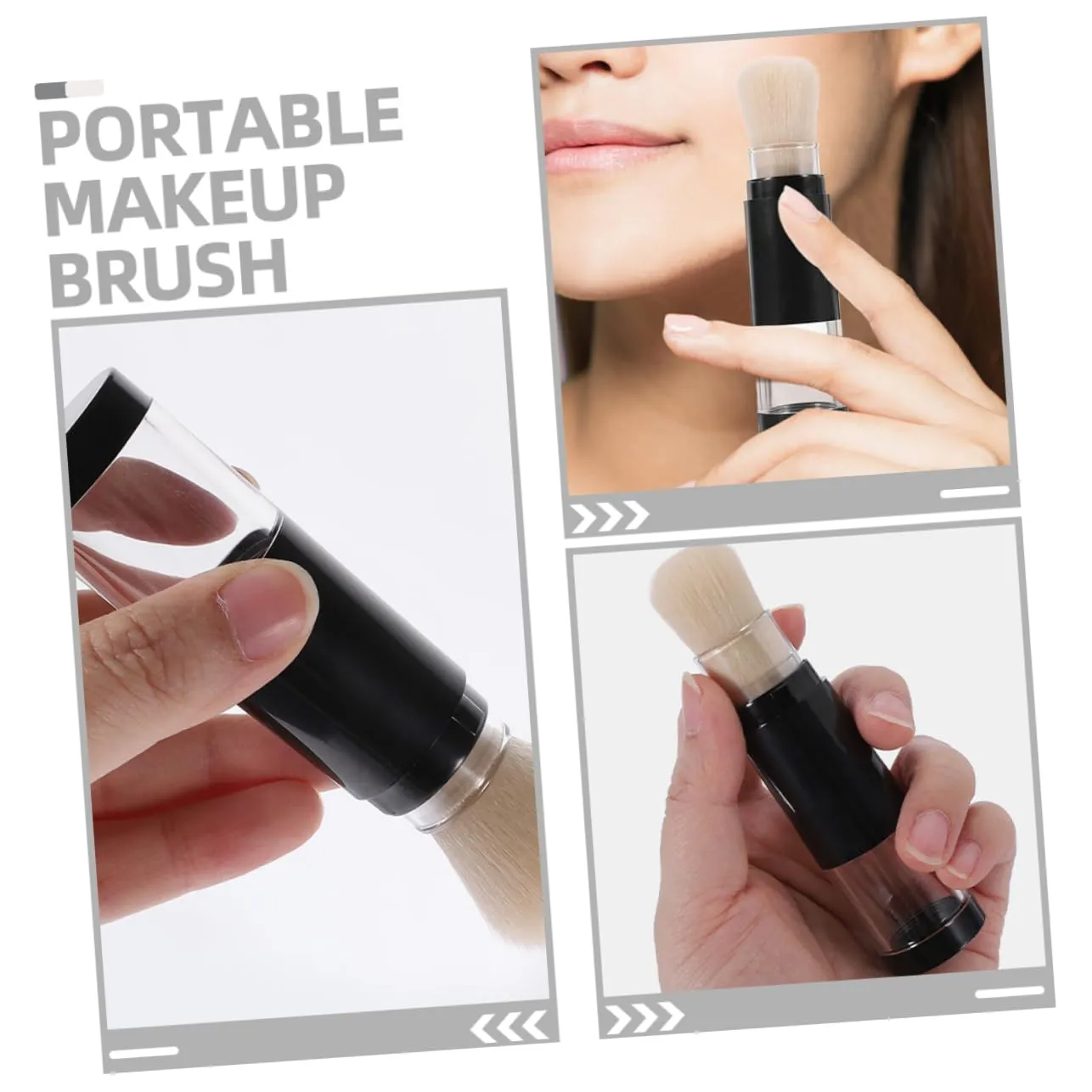 2pcs Refillable Powder Brush with Travel Makeup Brush and Press Dispense Mechanism for Controlled Application Soft Bristles for Loose Powder Compact and Portable Design