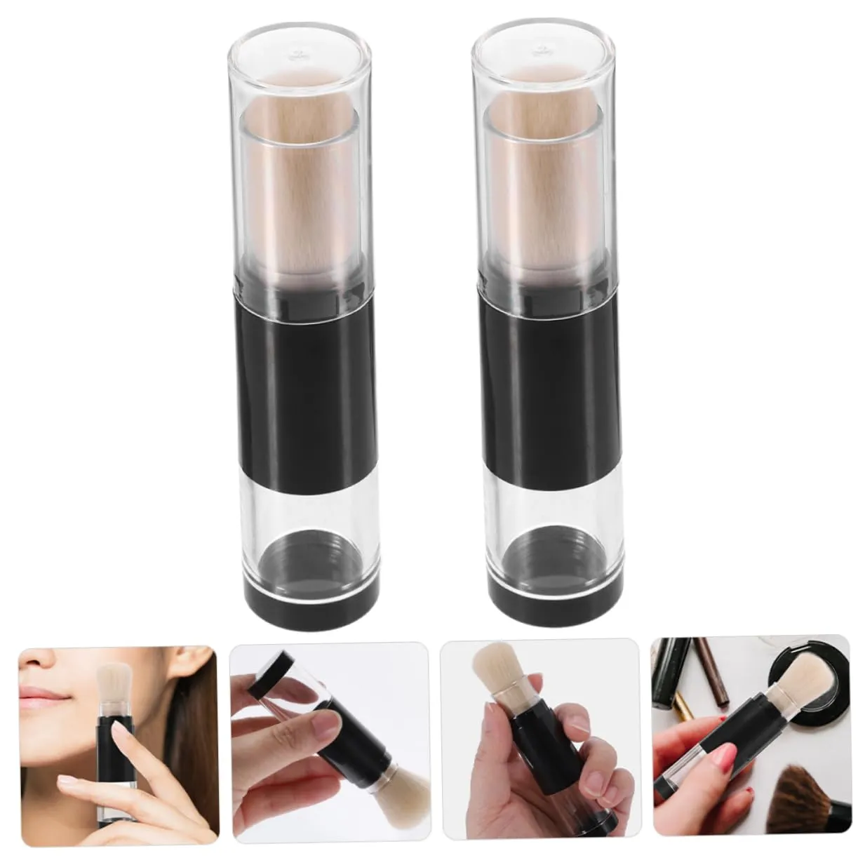 2pcs Refillable Powder Brush with Travel Makeup Brush and Press Dispense Mechanism for Controlled Application Soft Bristles for Loose Powder Compact and Portable Design