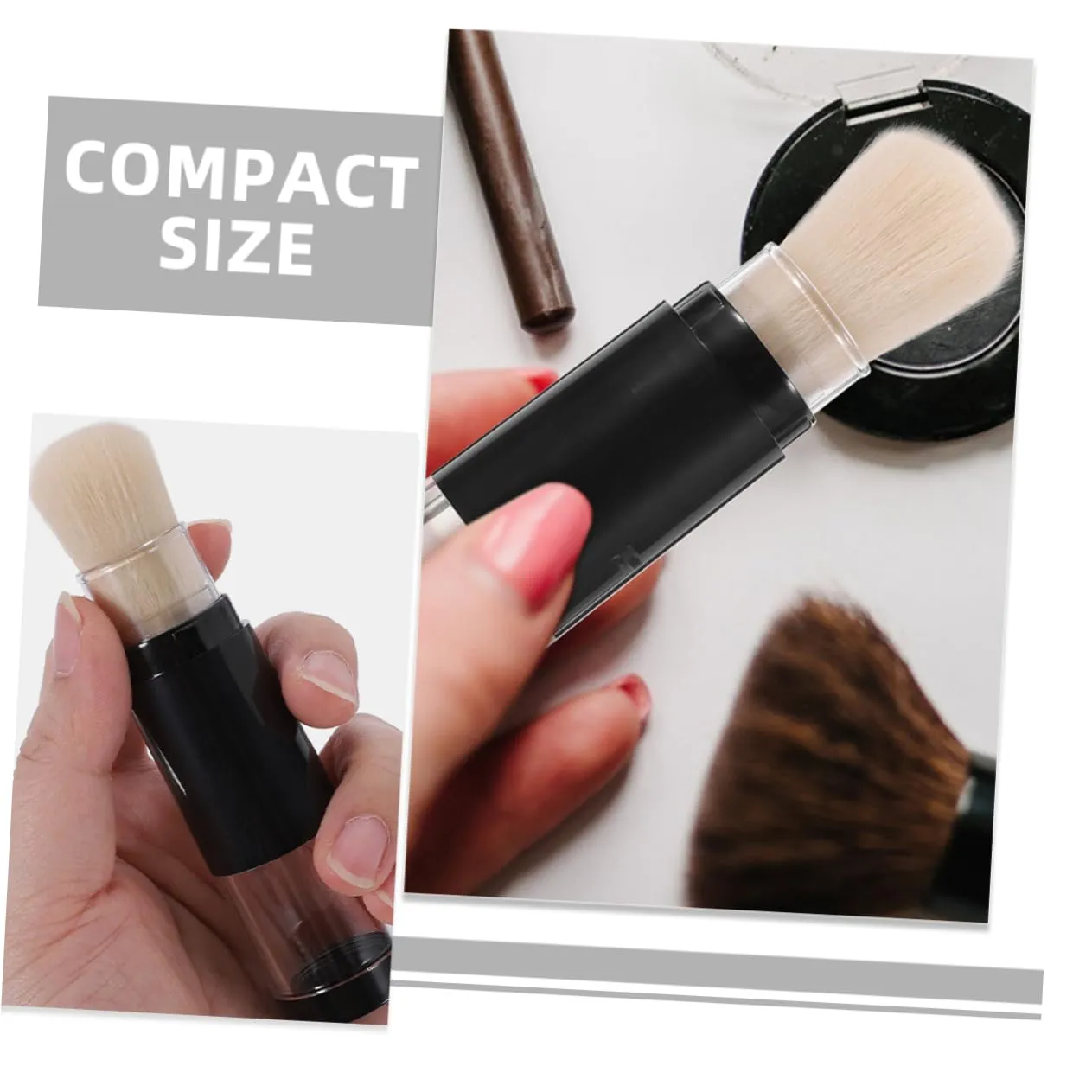 2pcs Refillable Powder Brush with Travel Makeup Brush and Press Dispense Mechanism for Controlled Application Soft Bristles for Loose Powder Compact and Portable Design