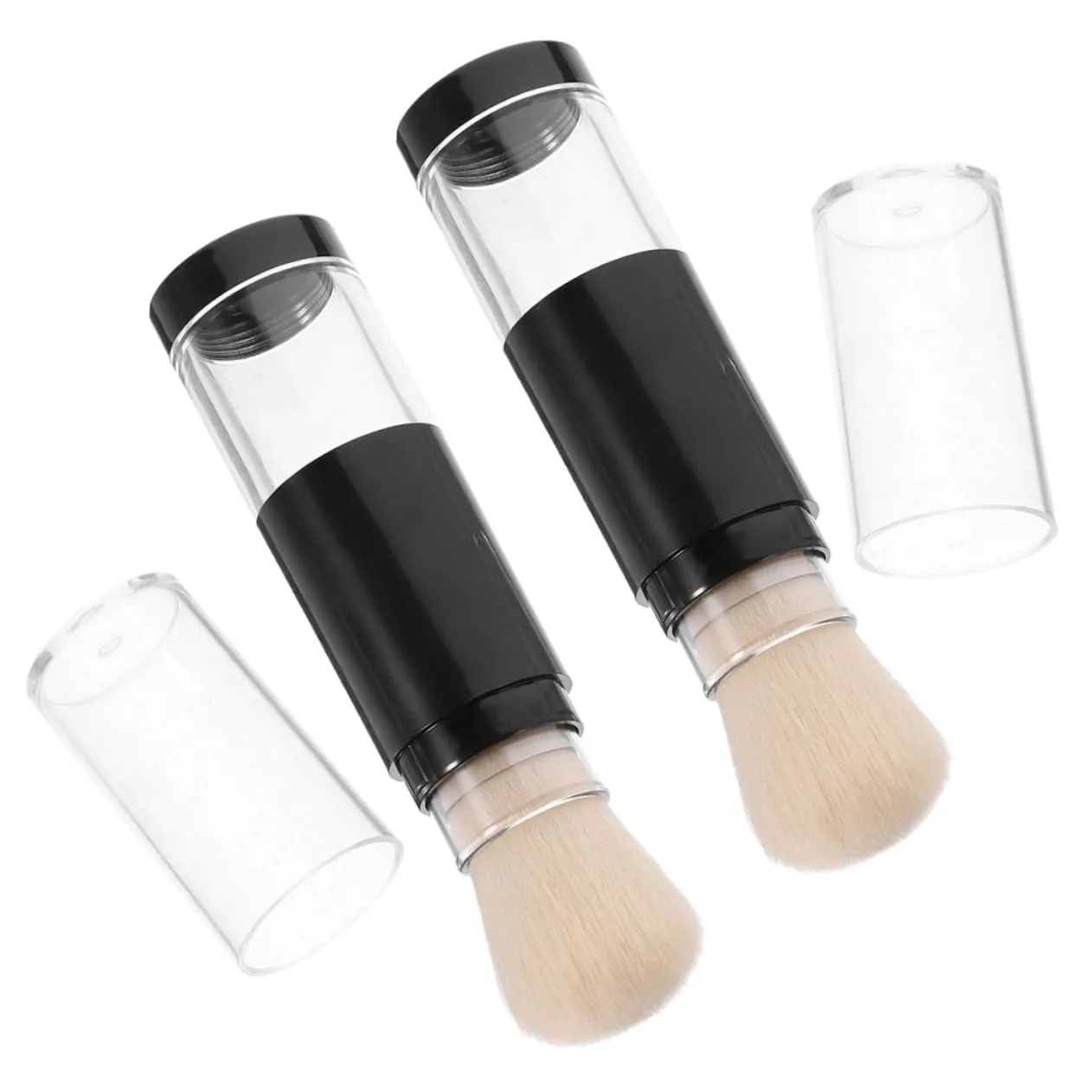 2pcs Refillable Powder Brush with Travel Makeup Brush and Press Dispense Mechanism for Controlled Application Soft Bristles for Loose Powder Compact and Portable Design