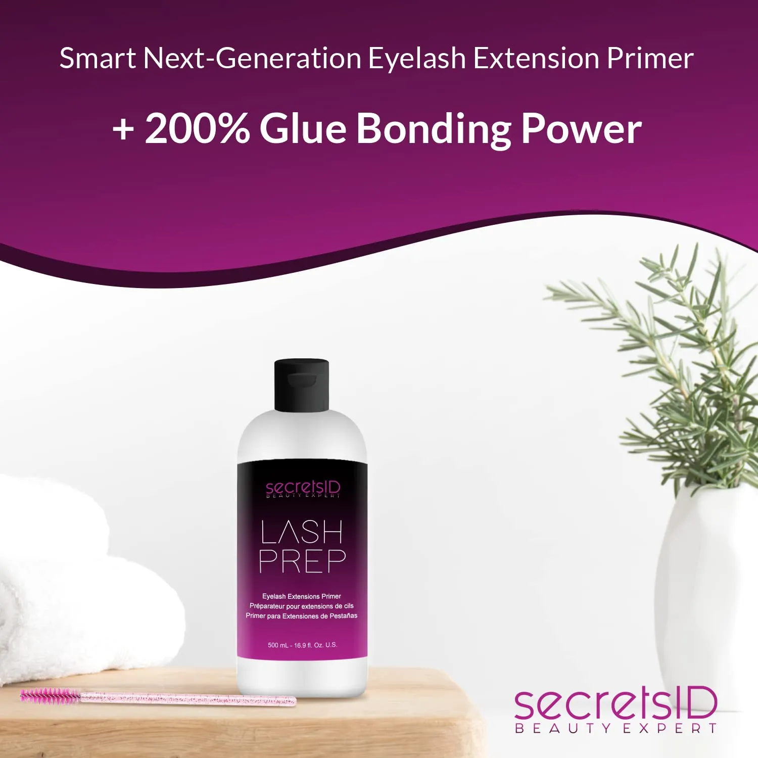 3 in 1 Eyelash Extension Primer Bulk 16 Oz - No Rinse Lash Cleanser and Bonder - Made in America Kit with 100 Wands for Lash Technicians and Brow Stylists for Optimal Retention - Bubble Gum Scent