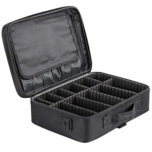 3 Layers Large Capacity Makeup Case with Adjustable Compartment (Black)