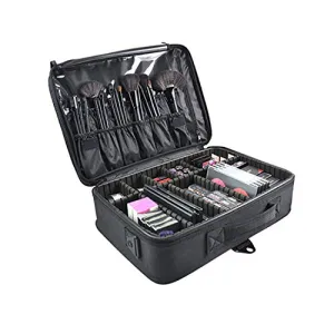 3 Layers Large Capacity Makeup Case with Adjustable Compartment (Black)
