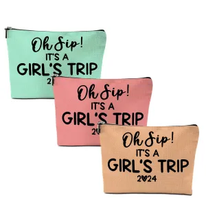 3 Pcs Girl Trip 2024 Makeup Bag Funny Girls Trip Gifts Favors Girls Weekend Gifts Weekender Bag Summer Vacation Birthday Christmas Cosmetic Bag Bachelorette Party Friendship Gifts for Women BFF Friend