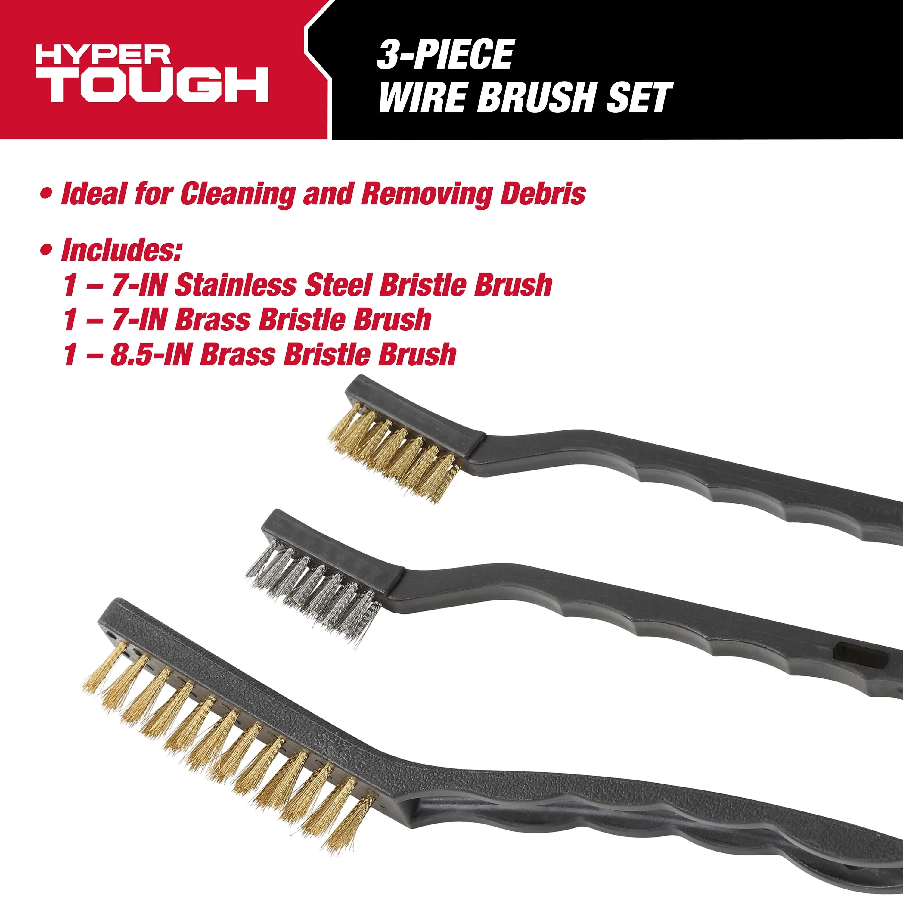 3-Piece Wire Utility Brush Set for Utility Cleaning Brass and Stainless Steel