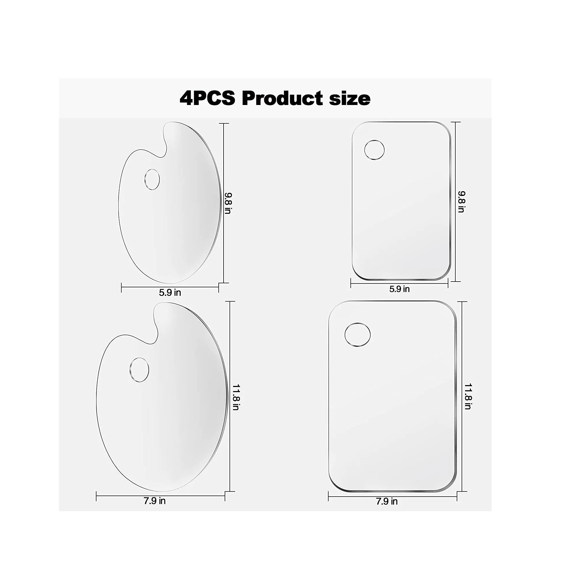 4 Pieces Paint Pallet Clear Premium Acrylic Paint Palette | Easy Clean Transparent Non-Stick Upgrade Paint Tray Palette