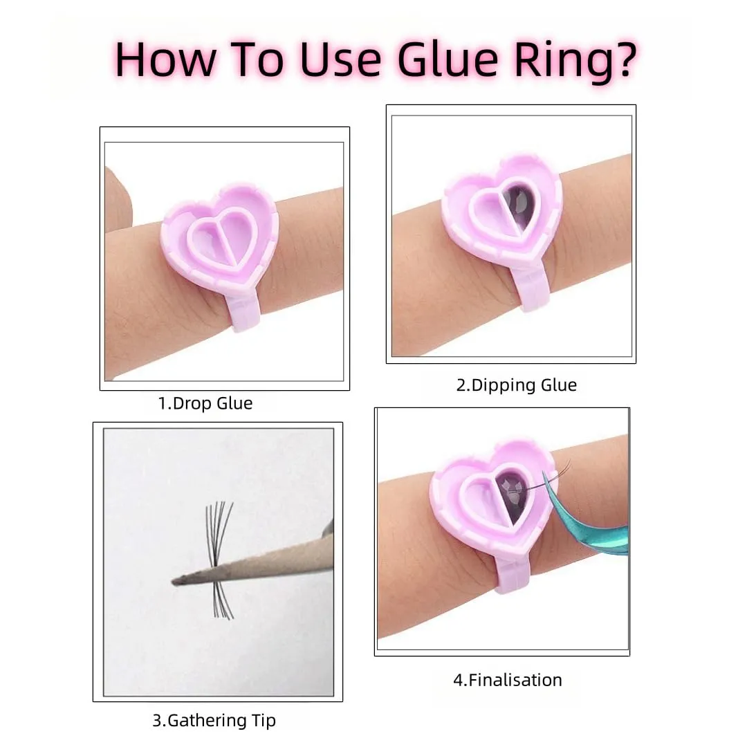 400 Pieces Glue Cups, Glue Rings for Eyelash Extensions, Lash Extension Glue Ring, Disposable Eyelash Glue Holder Rings, Heart Shape Pink and White (Heart &Pink)