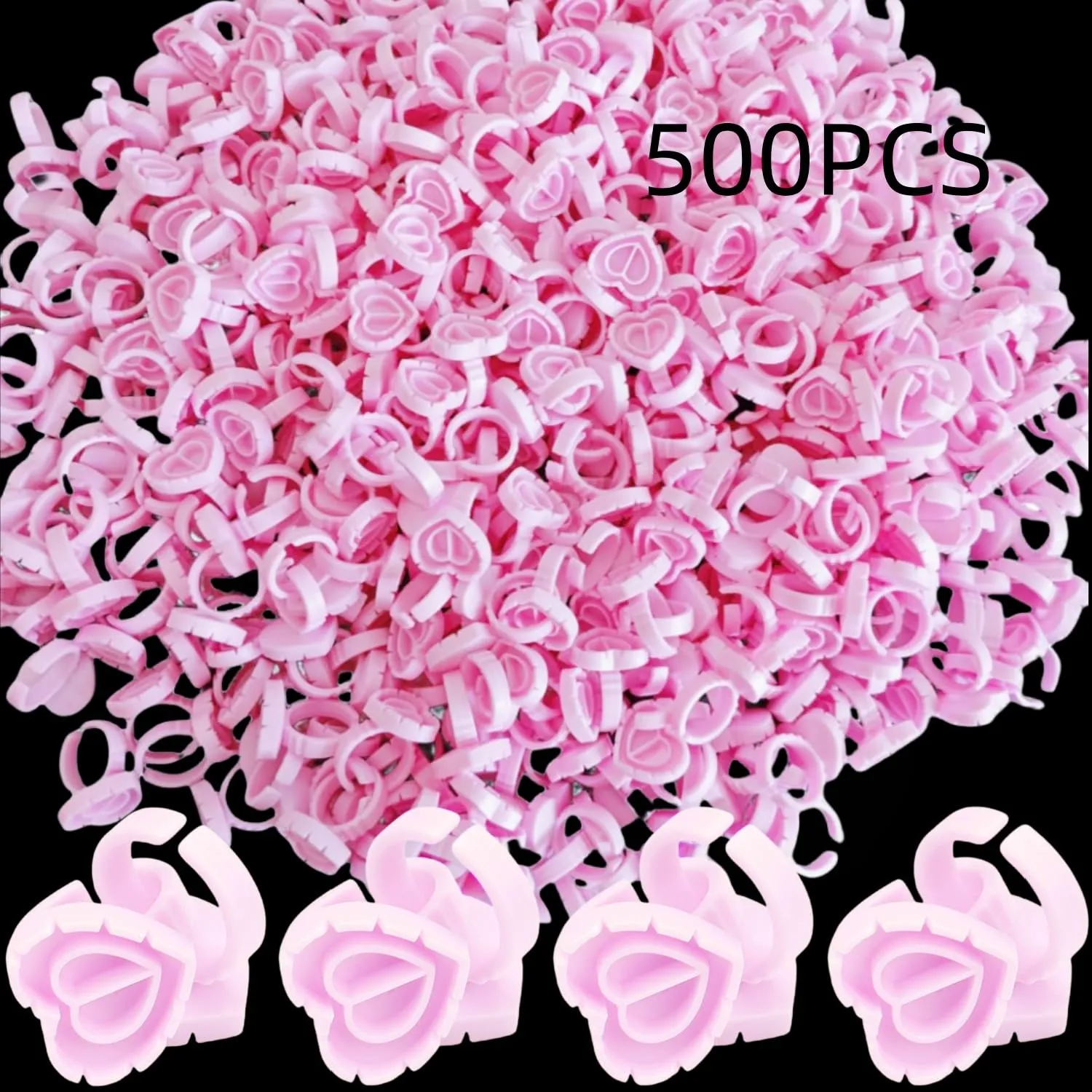 400 Pieces Glue Cups, Glue Rings for Eyelash Extensions, Lash Extension Glue Ring, Disposable Eyelash Glue Holder Rings, Heart Shape Pink and White (Heart &Pink)