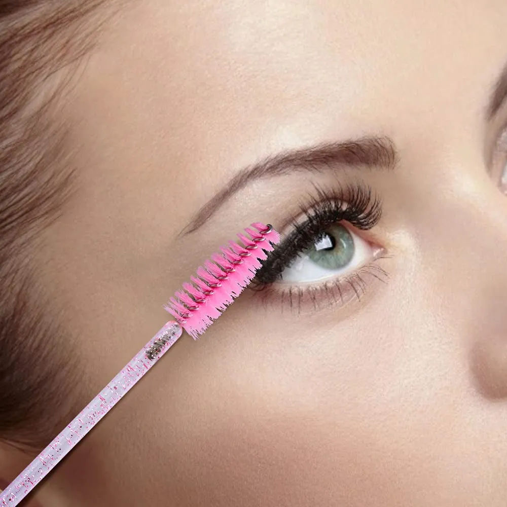 50PCS Mascara Wands,Crystal Pink Mascara Brushes