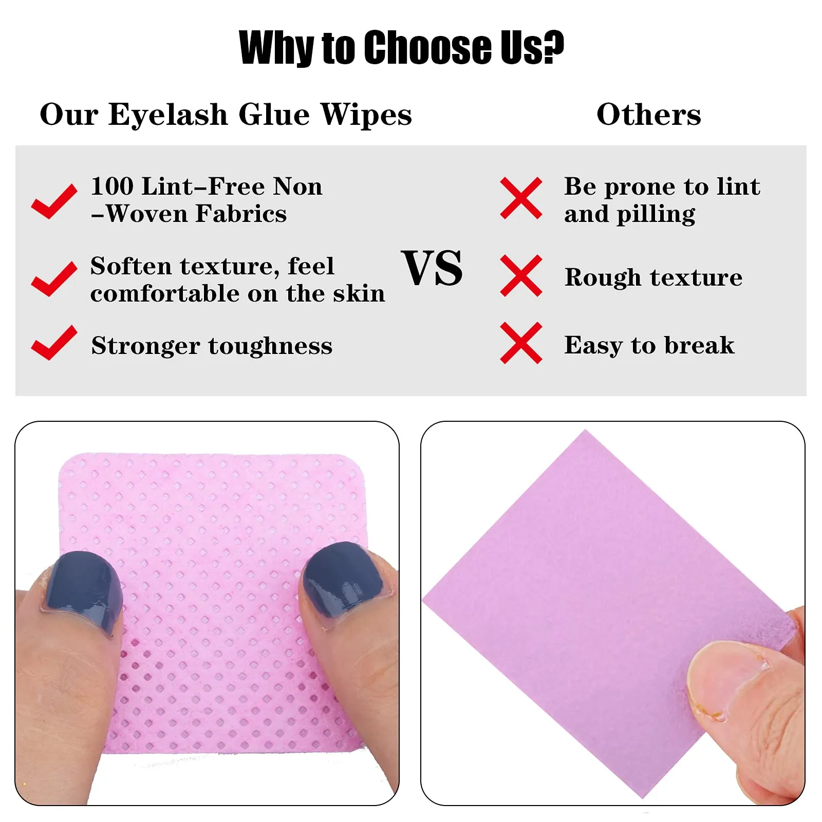 800PCS Lint Free Nail Wipes Removal Tool, Non-Woven Fabric Lash Glue Cleaner Pads for Eyelash Extension Supplies and Nail Polish Removers Pink