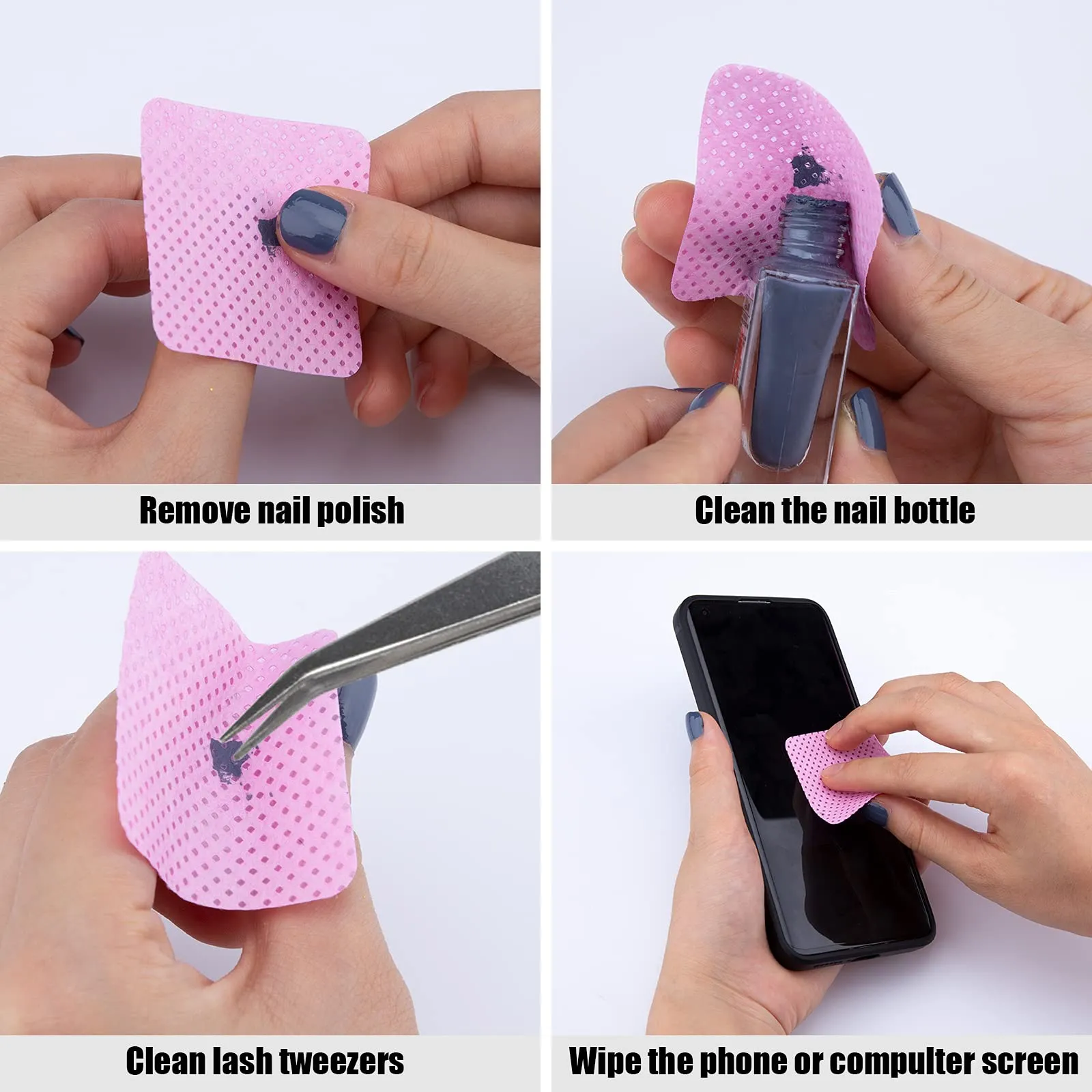 800PCS Lint Free Nail Wipes Removal Tool, Non-Woven Fabric Lash Glue Cleaner Pads for Eyelash Extension Supplies and Nail Polish Removers Pink