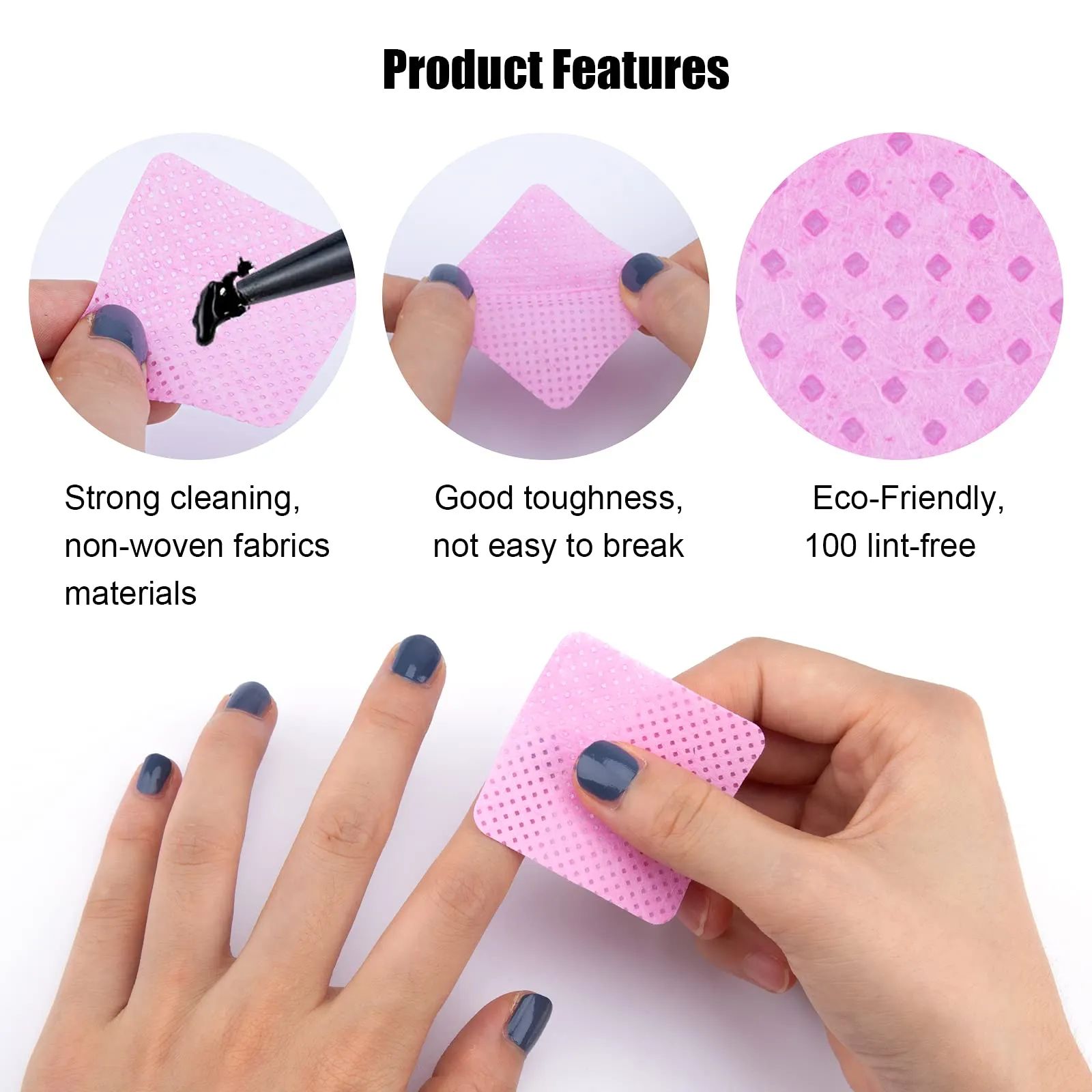 800PCS Lint Free Nail Wipes Removal Tool, Non-Woven Fabric Lash Glue Cleaner Pads for Eyelash Extension Supplies and Nail Polish Removers Pink