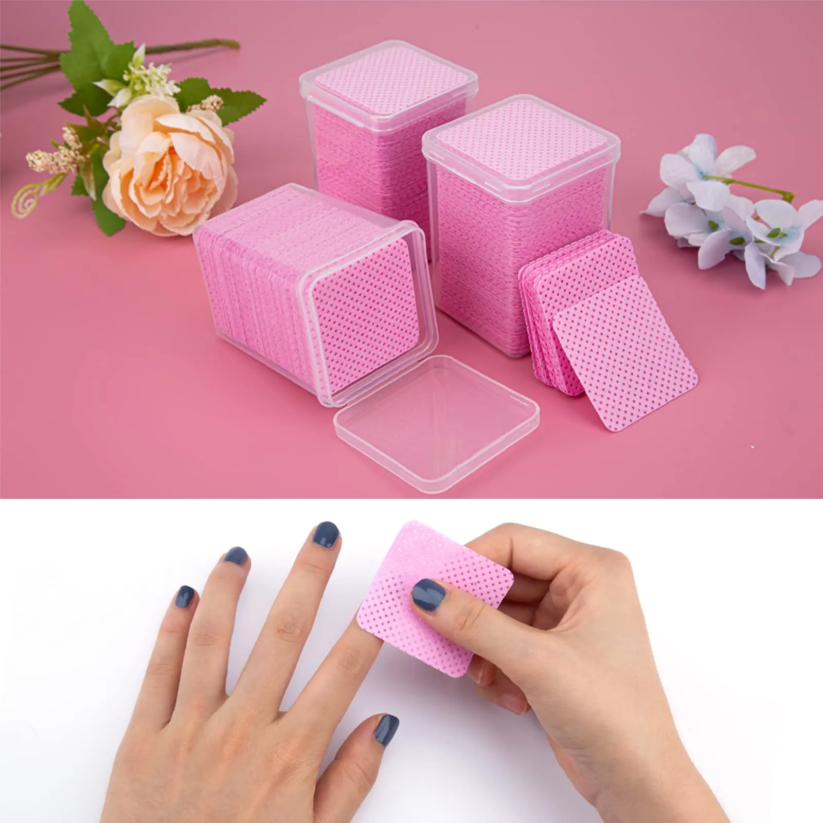 800PCS Lint Free Nail Wipes Removal Tool, Non-Woven Fabric Lash Glue Cleaner Pads for Eyelash Extension Supplies and Nail Polish Removers Pink