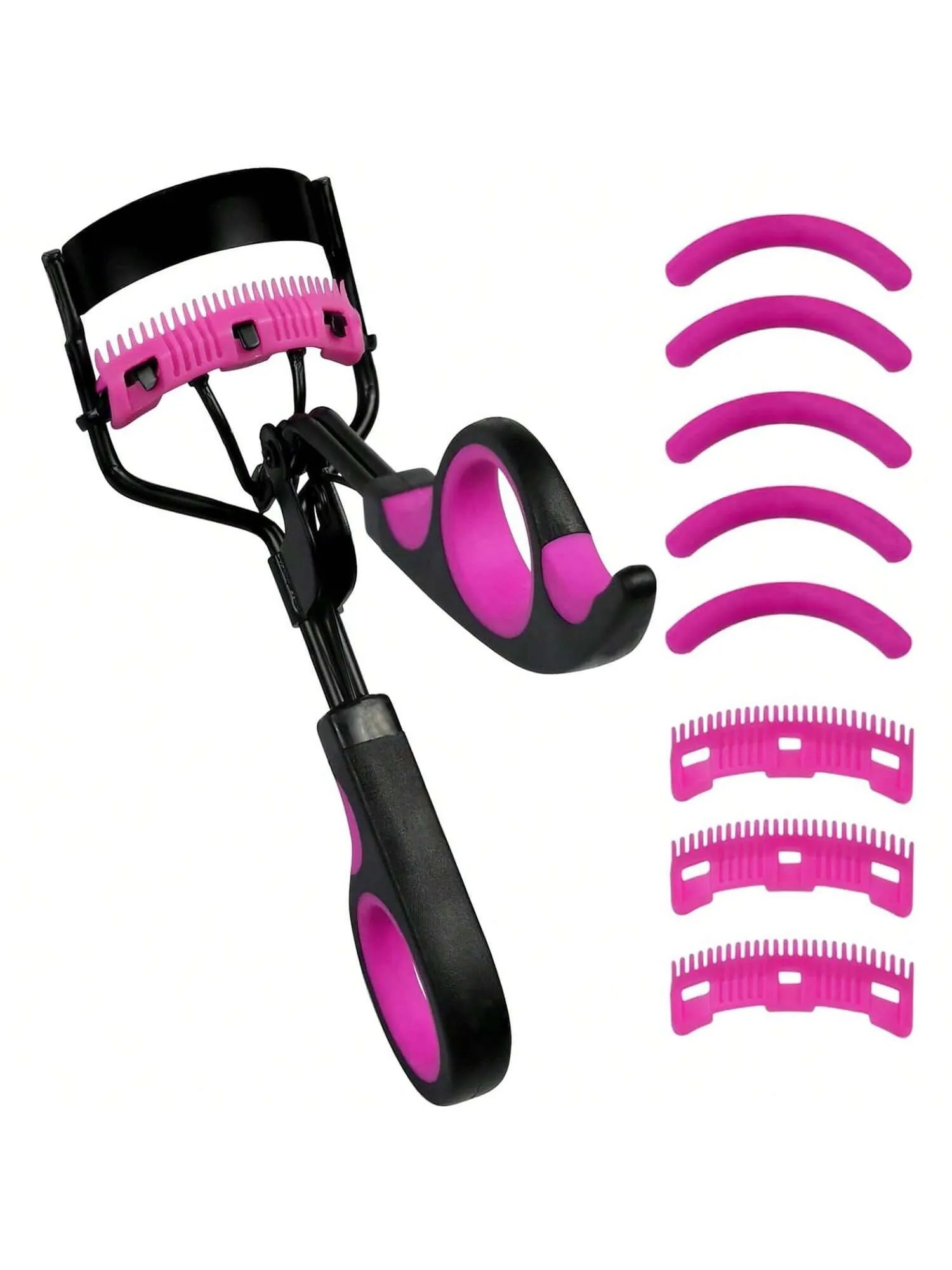 9pcs/Set - Eyelash Curler With Comb Lash Curler With 5 Replacement Refills, 3 Combs, 10 Seconds Curl And Lifted Lashes,Black And Purple