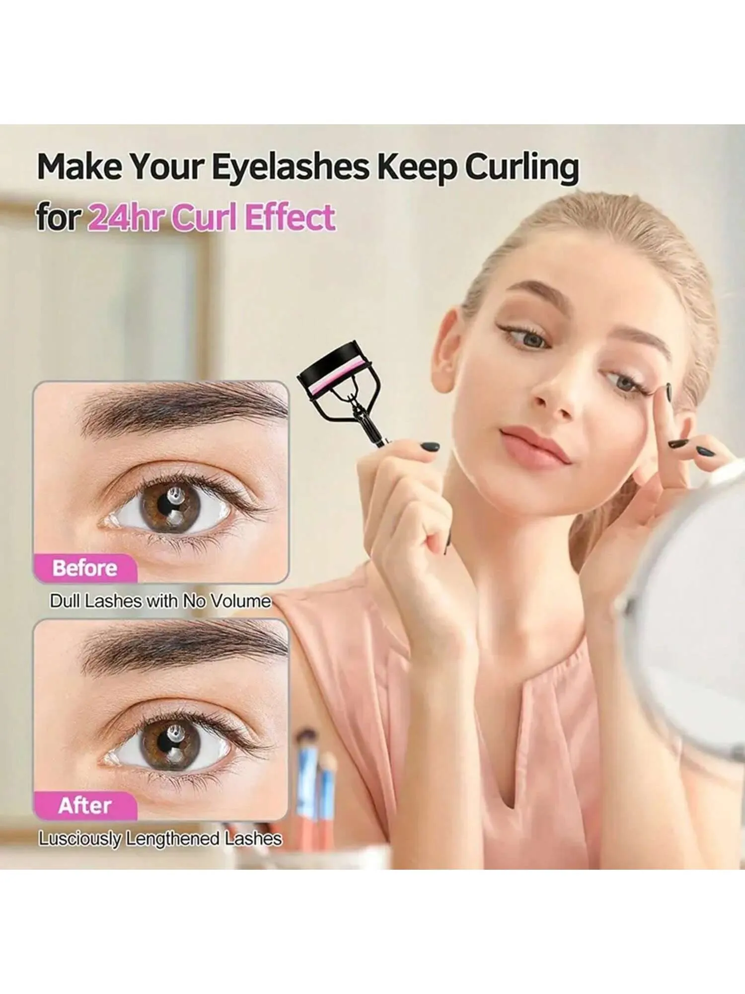 9pcs/Set - Eyelash Curler With Comb Lash Curler With 5 Replacement Refills, 3 Combs, 10 Seconds Curl And Lifted Lashes,Black And Purple