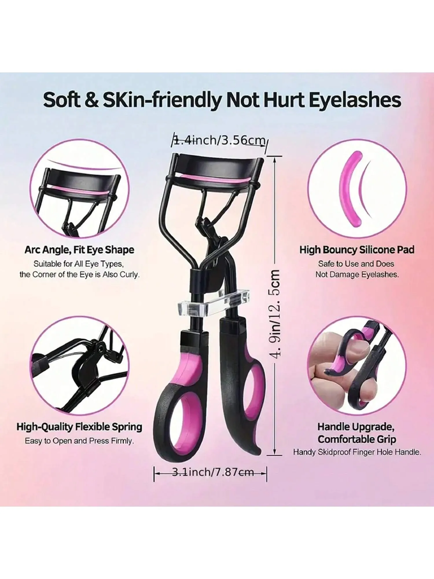 9pcs/Set - Eyelash Curler With Comb Lash Curler With 5 Replacement Refills, 3 Combs, 10 Seconds Curl And Lifted Lashes,Black And Purple