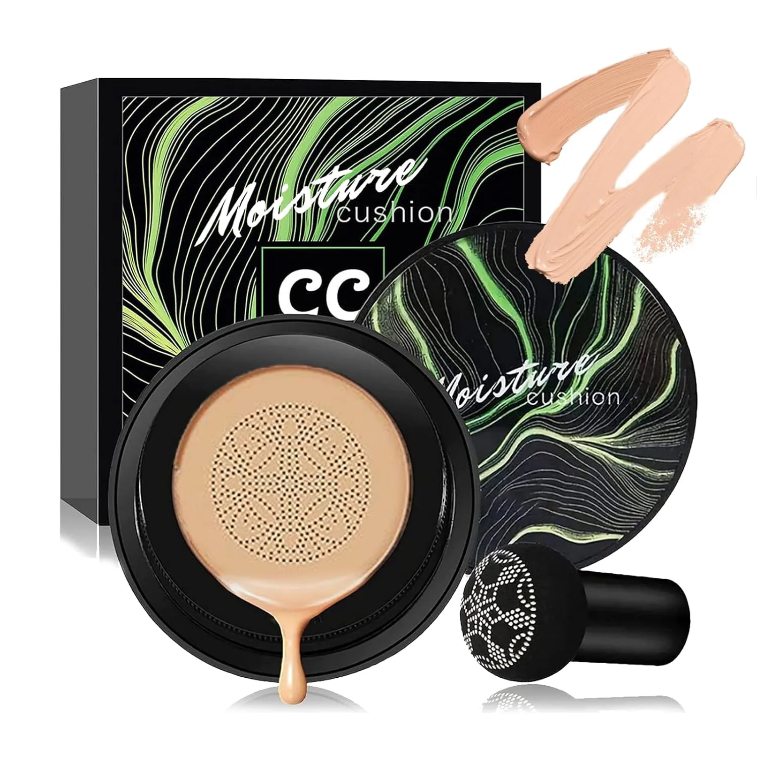 Air Cushion CC Cream Foundation, Mushroom Head Face Makeup Moisturizing Concealer, Waterproof Oil Control Long-Lasting, 3.53 Oz CC Cream Foundation for All Skin Types (Dark Brown, 3.52 oz)