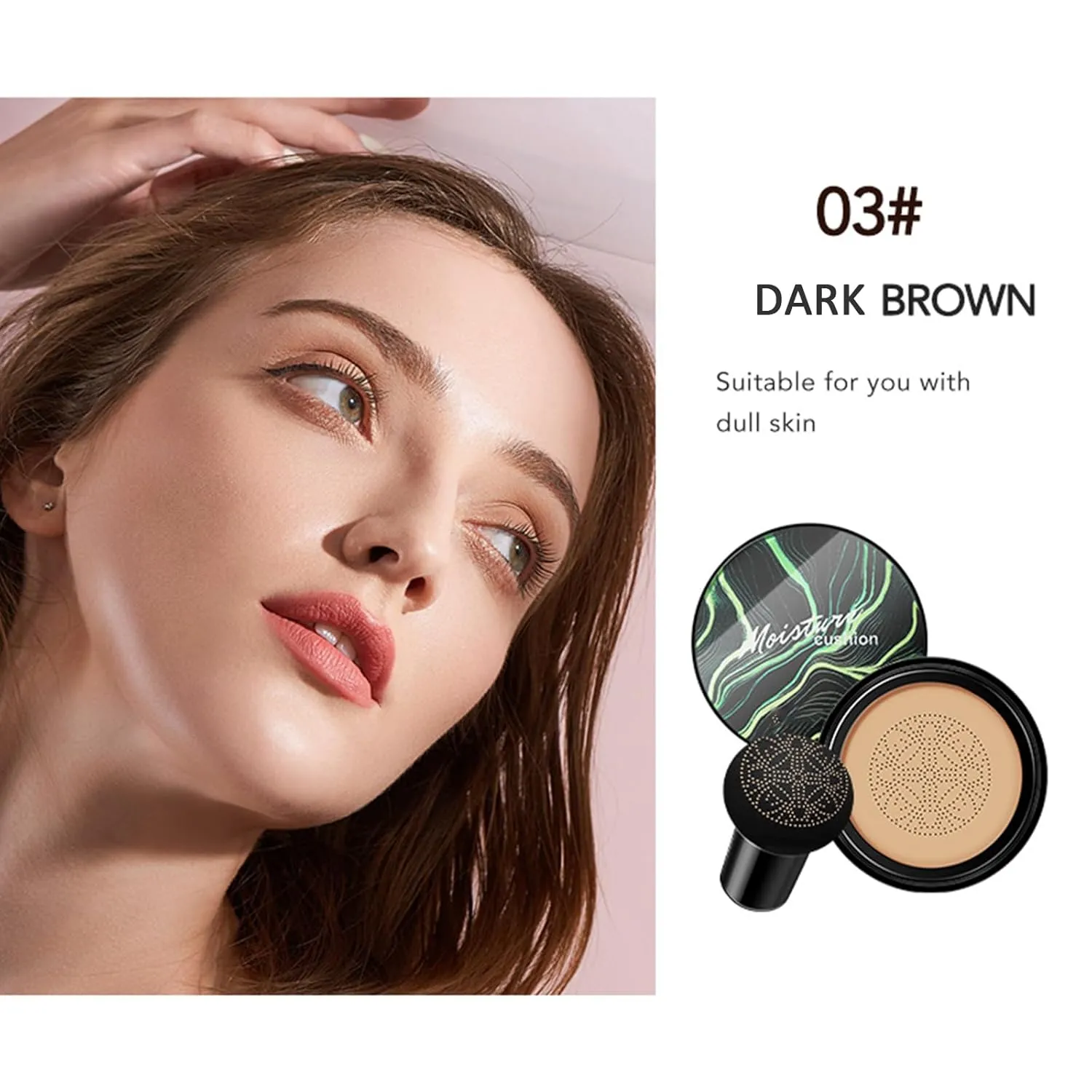 Air Cushion CC Cream Foundation, Mushroom Head Face Makeup Moisturizing Concealer, Waterproof Oil Control Long-Lasting, 3.53 Oz CC Cream Foundation for All Skin Types (Dark Brown, 3.52 oz)