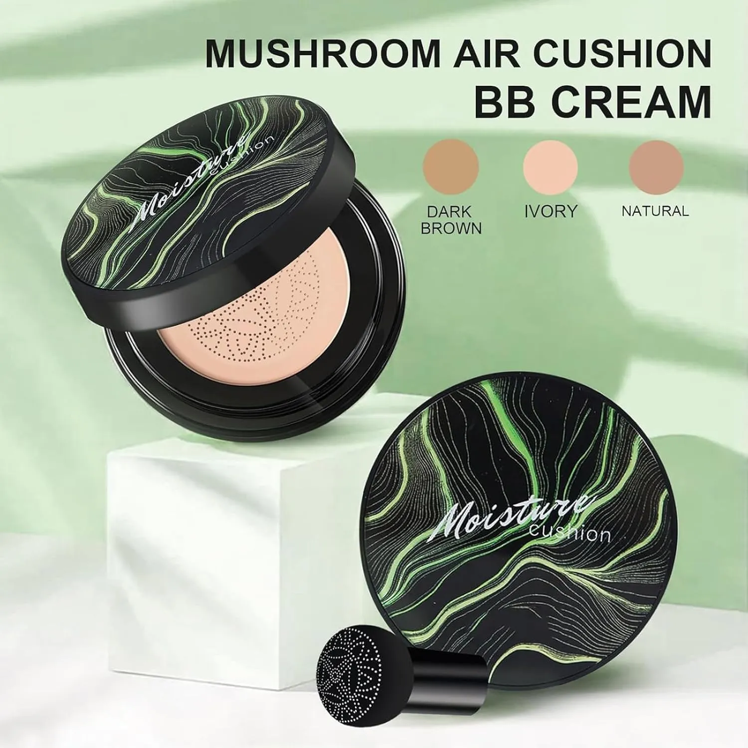 Air Cushion CC Cream Foundation, Mushroom Head Face Makeup Moisturizing Concealer, Waterproof Oil Control Long-Lasting, 3.53 Oz CC Cream Foundation for All Skin Types (Dark Brown, 3.52 oz)