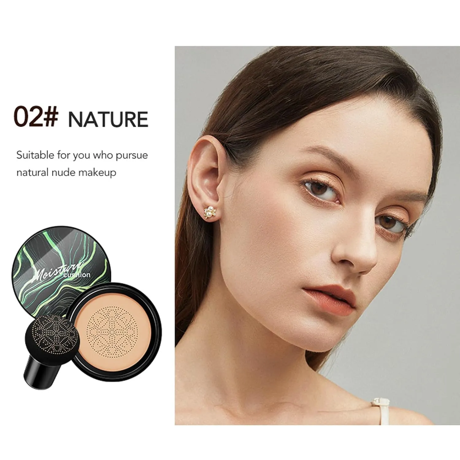 Air Cushion CC Cream Foundation, Mushroom Head Face Makeup Moisturizing Concealer, Waterproof Oil Control Long-Lasting, 3.53 Oz CC Cream Foundation for All Skin Types (Dark Brown, 3.52 oz)