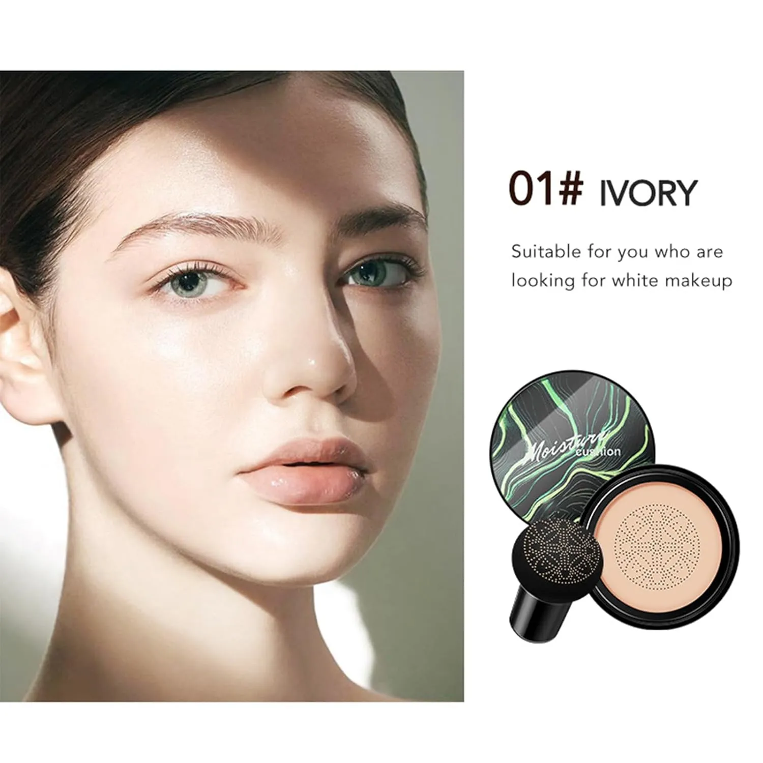 Air Cushion CC Cream Foundation, Mushroom Head Face Makeup Moisturizing Concealer, Waterproof Oil Control Long-Lasting, 3.53 Oz CC Cream Foundation for All Skin Types (Dark Brown, 3.52 oz)