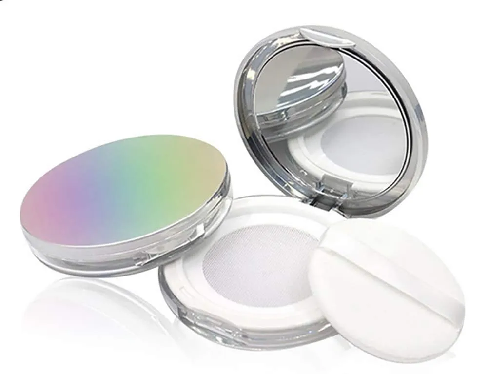 AKOAK 1 Pcs Capacity 5 ml (0.17 oz) Empty Makeup Powder Container, Leak-free Mini Reusable Plastic Loose Powder Box, Compact Container DIY Makeup Powder Box with Puff, Elastic Mesh Sieve and Mirror