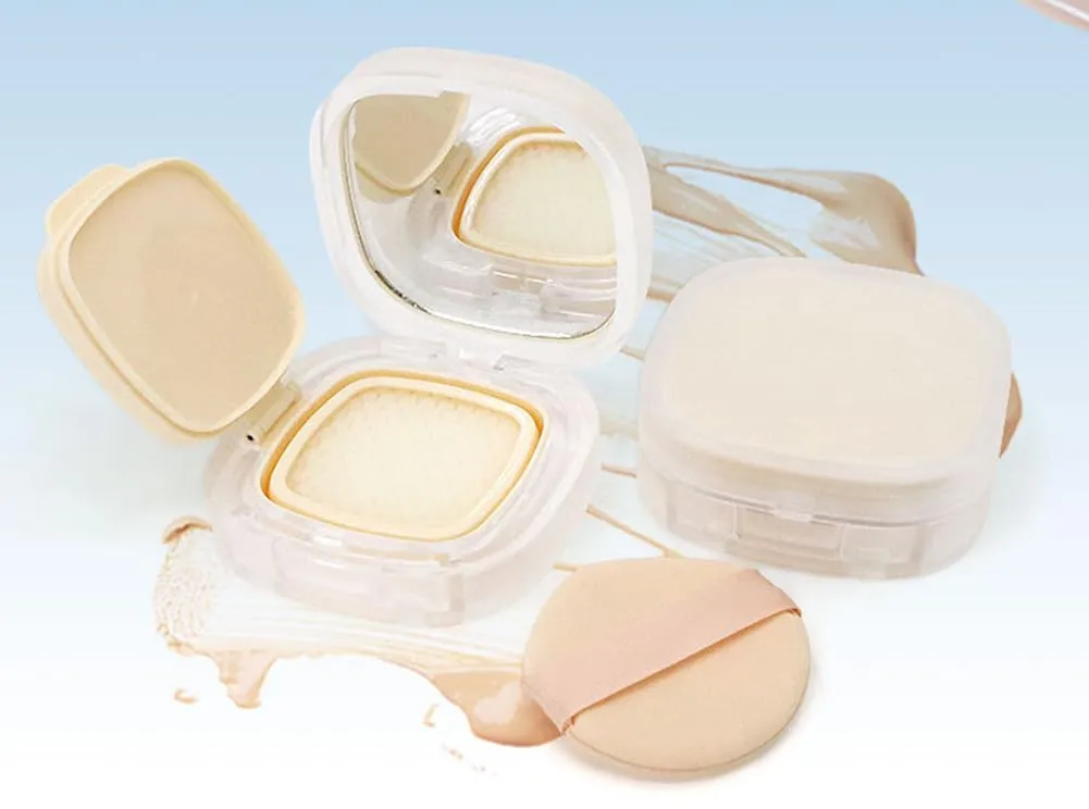 AKOAK 15g/ 0.5oz Empty Transparency Skin Tone Portable Air Powder Puff Box BB CC Liquid Foundation Cream Container Dressing Case Powder Cake Box and Mirror Refillable Container for DIY Travel Trips