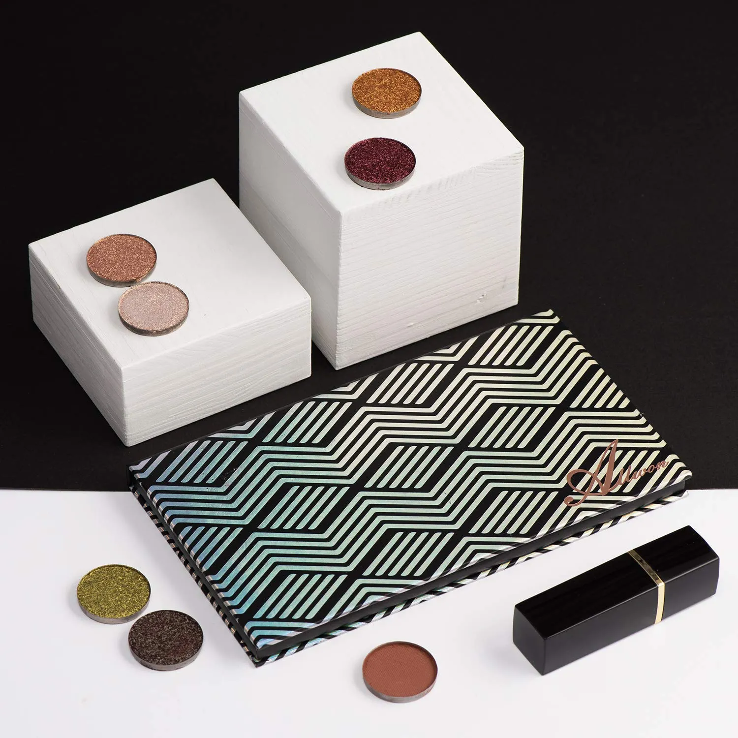 Allwon Magnetic Palette Black Empty Makeup Palette with Mirror and 20Pcs Adhesive Empty Palette Metal Stickers for Eyeshadow Lipstick Blush Powder