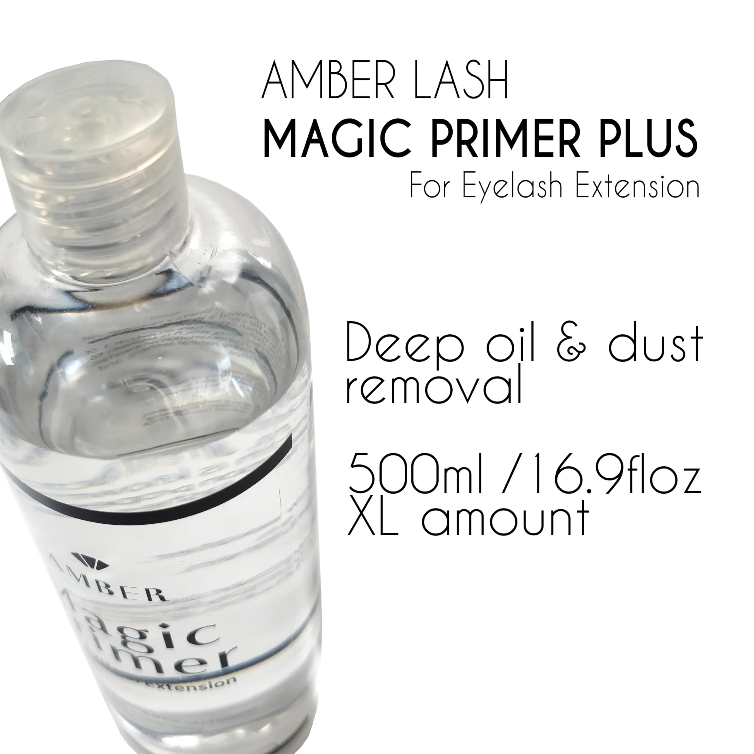 Amber Lash Magic Primer Plus  [500ml/16.9oz], Gentle Eyelash Extension Primer to Increase Adhesive Strength and Bonding Retention on Natural Lashes, Remove Makeup Residue, Oil, and dust from lashes