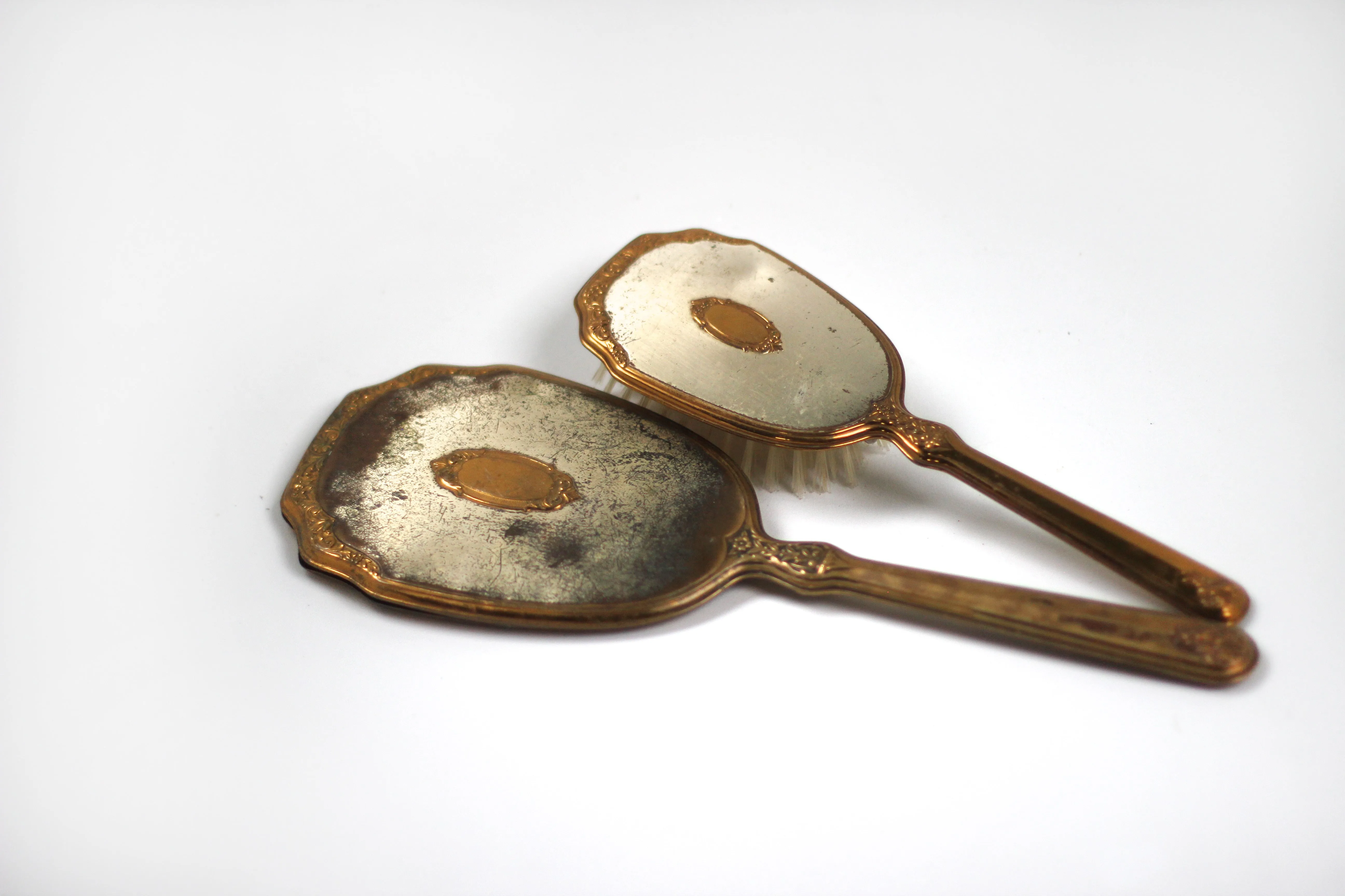 Antique Silver Bronze Vanity Set