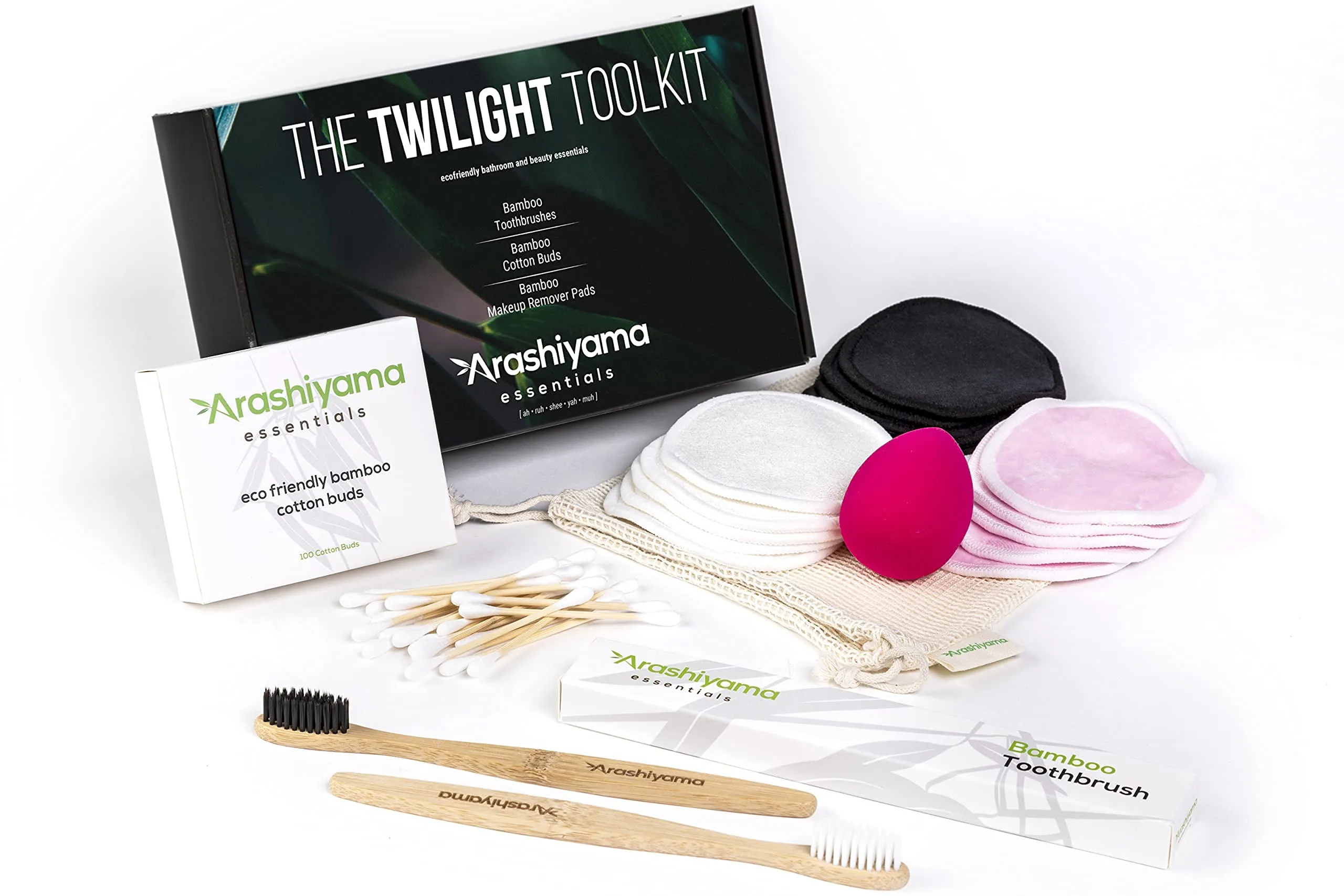 Arashiyama¬Æ Twilight Toolkit I 15 Reusable Bamboo Makeup Remover Pads, Toothbrushes and more I Everyday beauty essentials | FREE Laundry Bag included