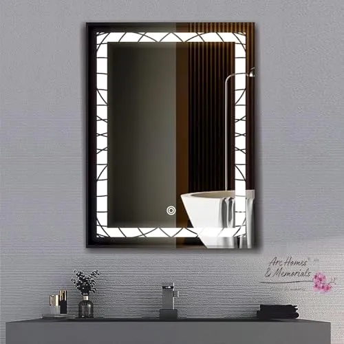 ARC homes Rectangular Wall Mounted Backlit Led Mirror with Touch Sensor | Bathroom Mirror with Led Lights | Long Mirror for Bedroom Living Room Washbasin Mirror (Triple Light, 15 x 18 Inch)