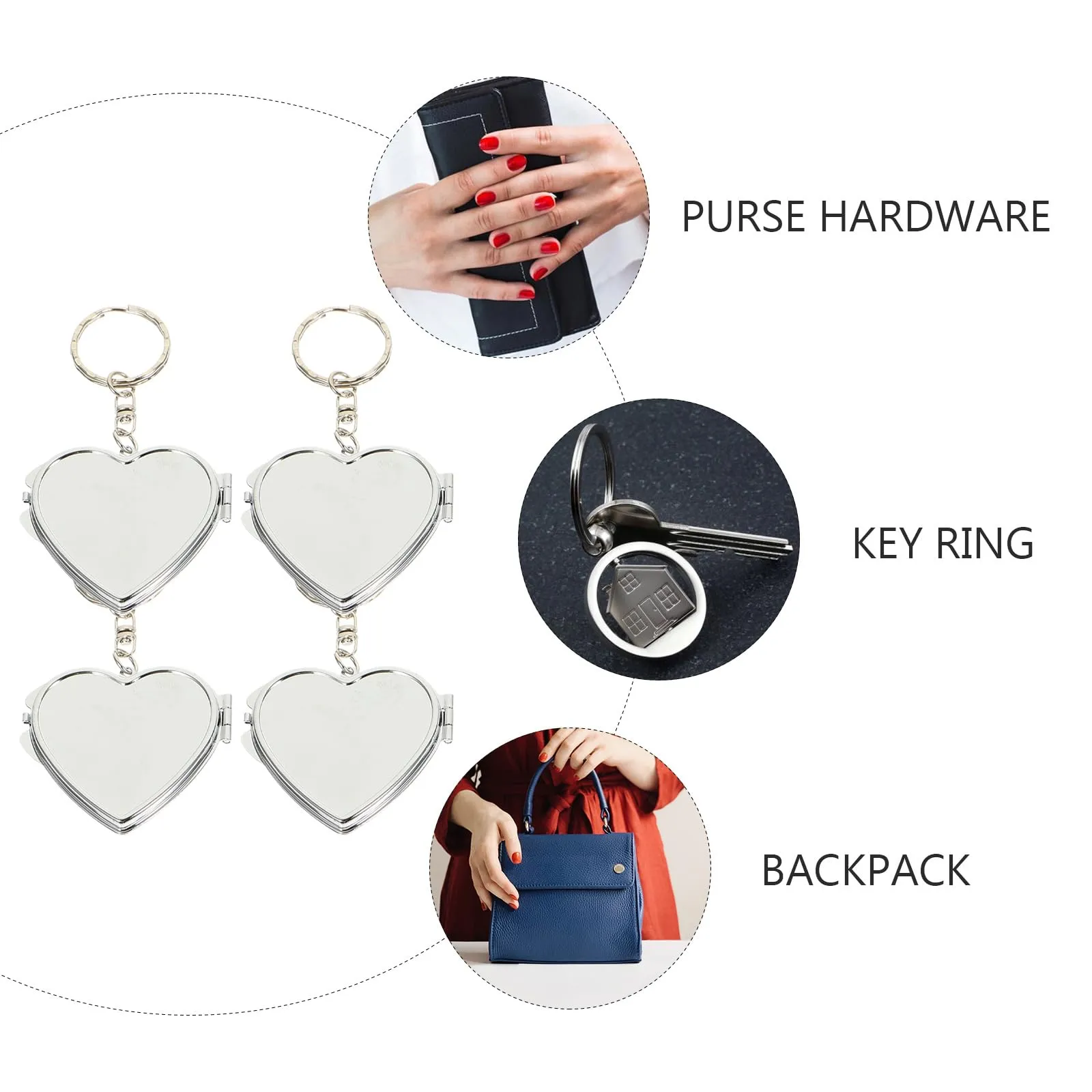 balacoo 20 Pcs Keychain Makeup Mirror Heart Shaped Keychain Portable Mirror Heart Shaped Mirror Small Key Fob Metal Folding Mirror Keyring Keychain Aluminum Mirror Travel Bulk Cosmetic, 5x4.5cm