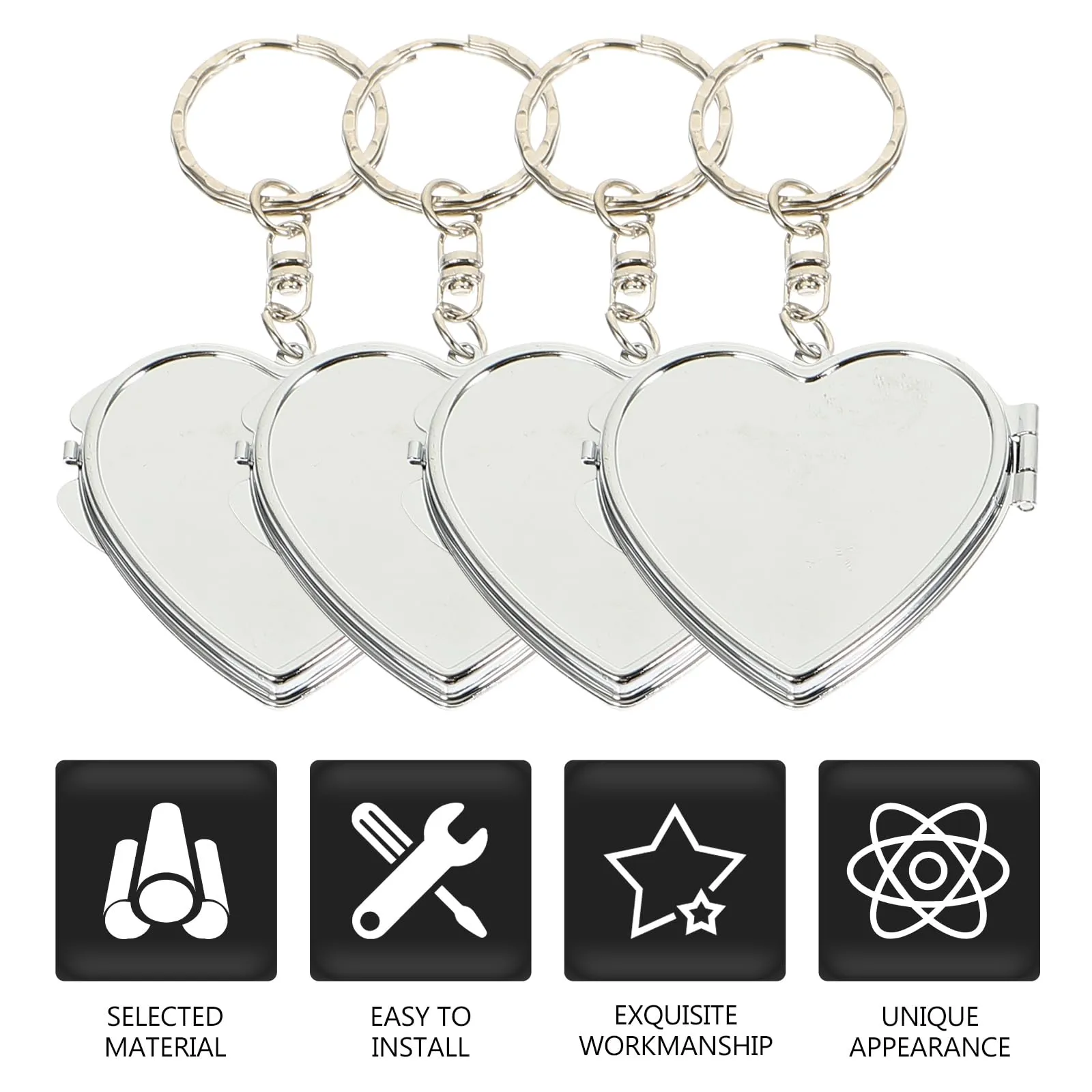balacoo 20 Pcs Keychain Makeup Mirror Heart Shaped Keychain Portable Mirror Heart Shaped Mirror Small Key Fob Metal Folding Mirror Keyring Keychain Aluminum Mirror Travel Bulk Cosmetic, 5x4.5cm