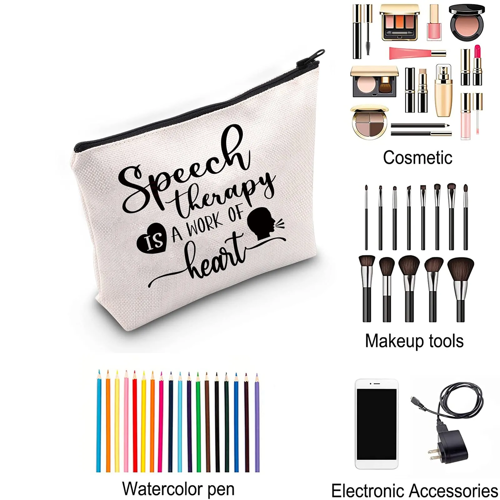 BAUNA Speech Therapy Survival Kit SLP Appreciation Gift Speech Therapy is a Work of Heart Cosmetic Bag SLP Graduation Gift (SLP Heart) Slp Heart