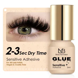 Beeutemaker Sensitive Adhesive Eyelash Extension Glue – 5ml/2-3s Drying Time/4-6 Weeks Retention/Hypoallergenic Black Lash Glue/Waterproof Lash Glue/Safe for Sensitive Eyes and Pregnant Women