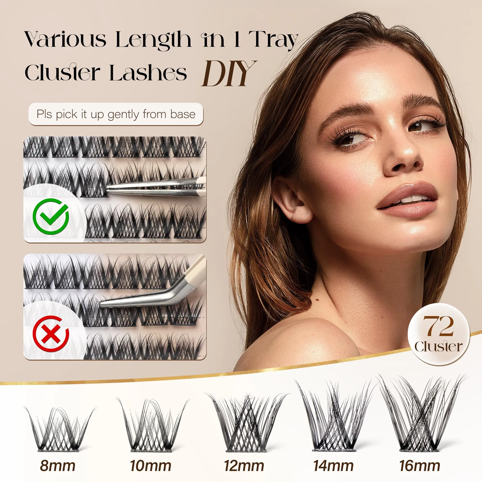 BEFER Lash Clusters, 72 Pcs D Curl Eyelash Clusters Super Fluffy Lightweight Individual Lashes 8-16MM Cluster Eyelash Extensions Soft Comfortable Wispy Natural Lashes DIY At Home(Mermaid,FD34)